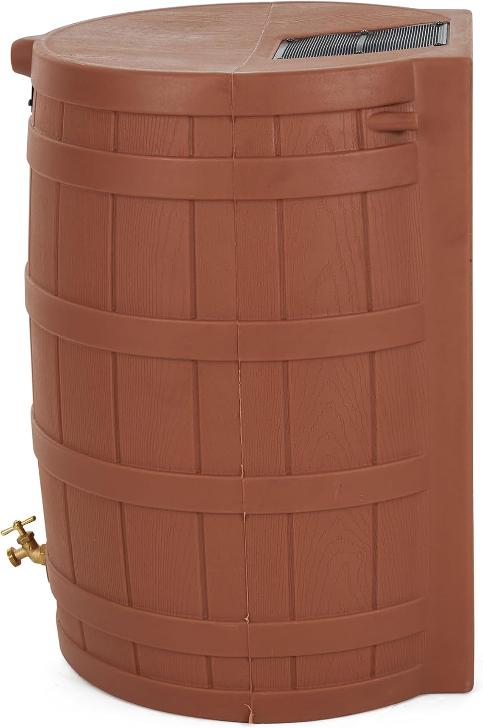 Good Ideas Rain Wizard 50 Gallon Plastic Outdoor Home Rain Barrel Water Storage Collector with Brass Spigot and Flat Back Design, Terra Cotta (2 Pack)
