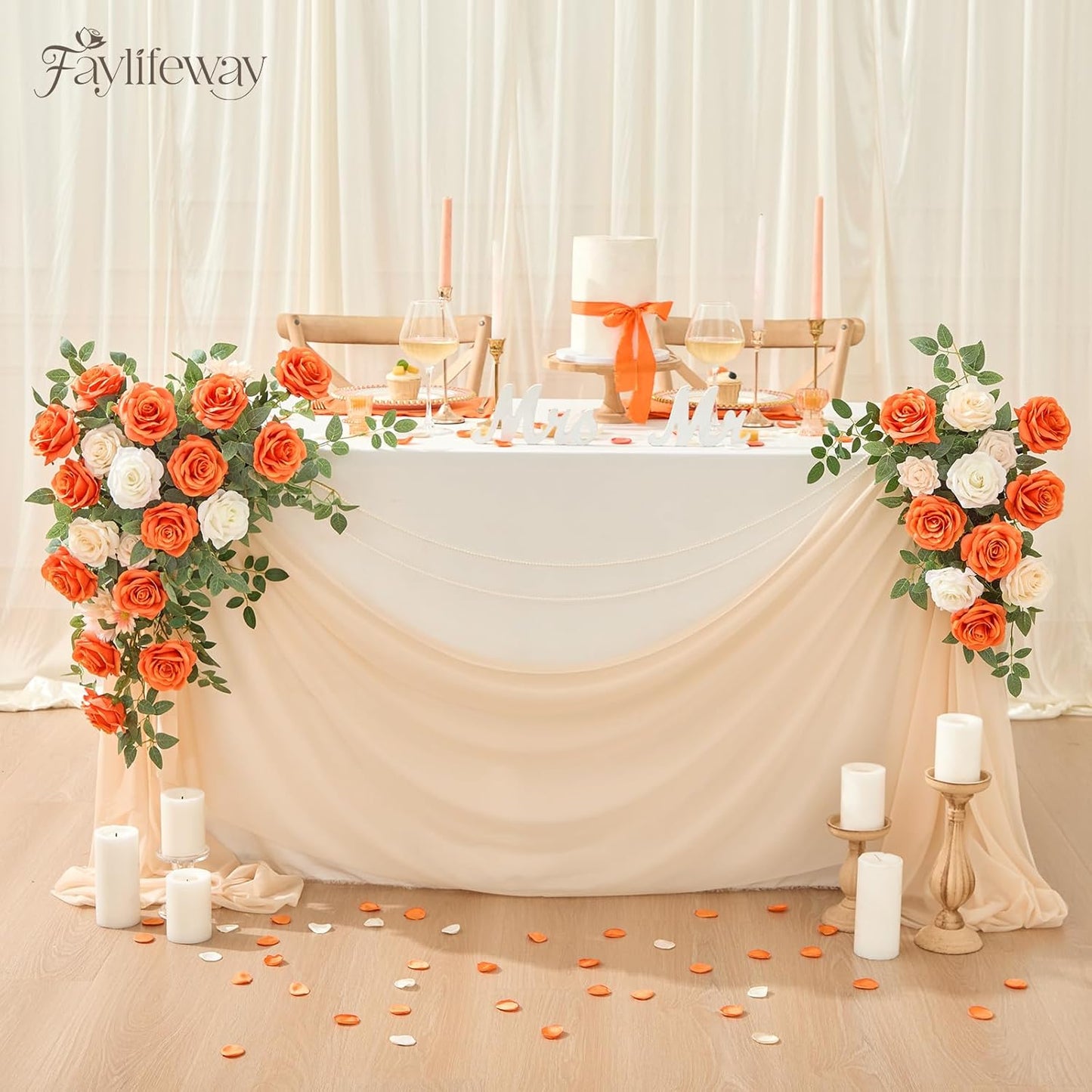 20PCS Artificial Light Orange Roses, 3.9'' Silk Flower Head Fake Light Orange Rose with Long Stems, Realistic Faux Roses Bouquet for Mother's Day DIY Wedding Home Party Office Decoration