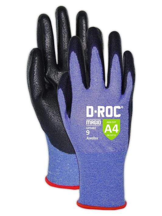 MAGID D-ROC ANSI A4 AeroDex Polyurethane Palm Coated Work Gloves, 1 Pair, Size 12/3XL, GPD482