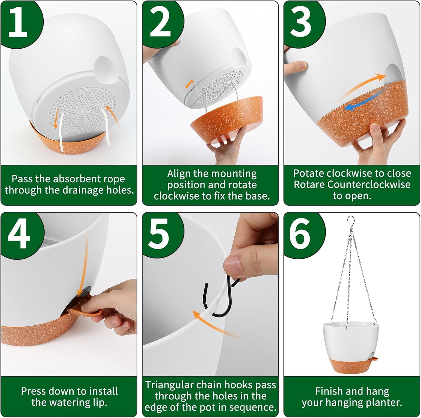 GARDIFE Large Hanging Planter, 12 inch Hanging planters for Indoor. Outdoor Plants, Self Watering Plant Pot, Plant Hanger, White