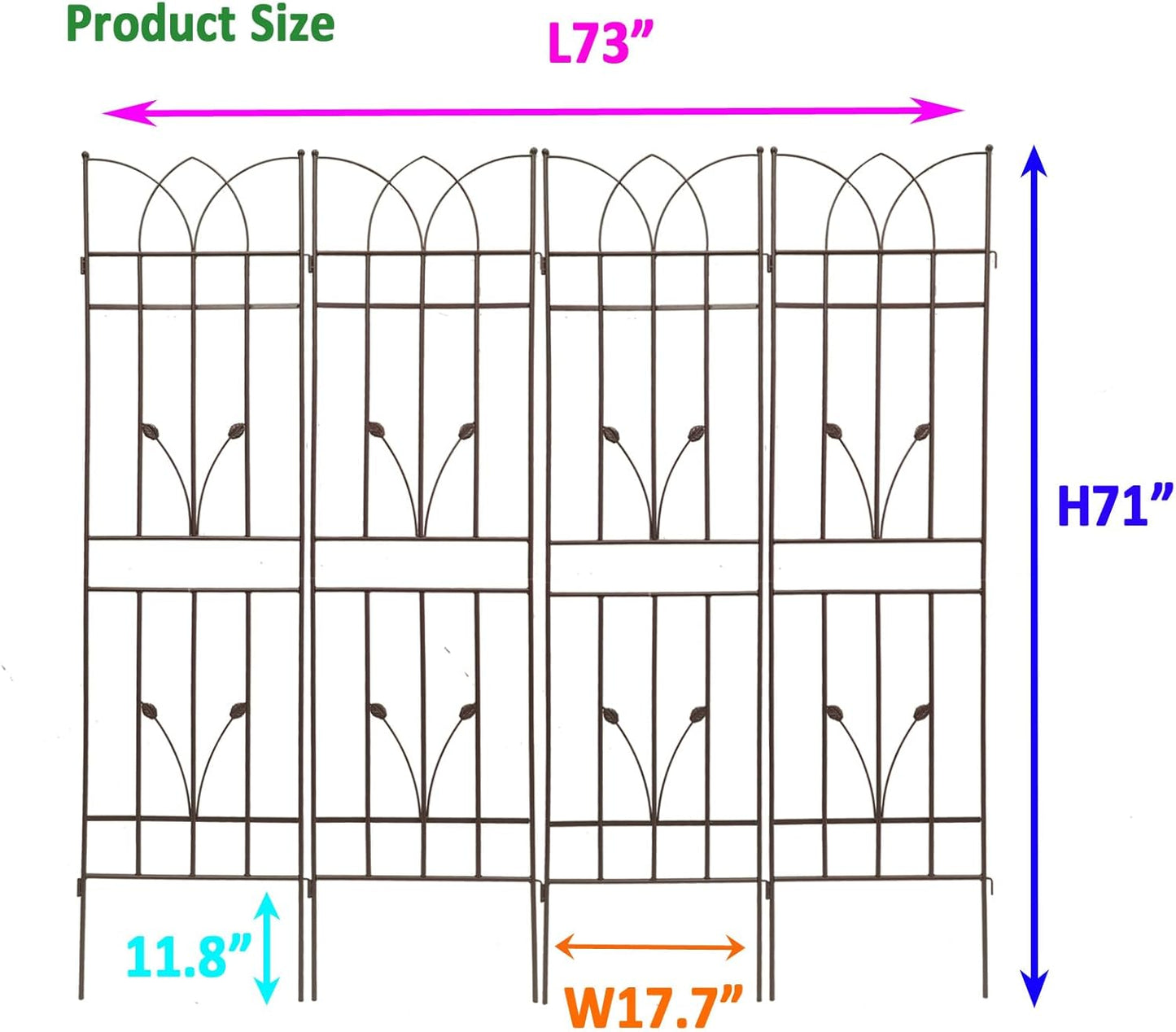 4 Pack Metal Garden Trellis 71" Black Fence Rustproof Garden Trellis for Climbing Plants Support Roses Flower Outdoor Lawn, Brown