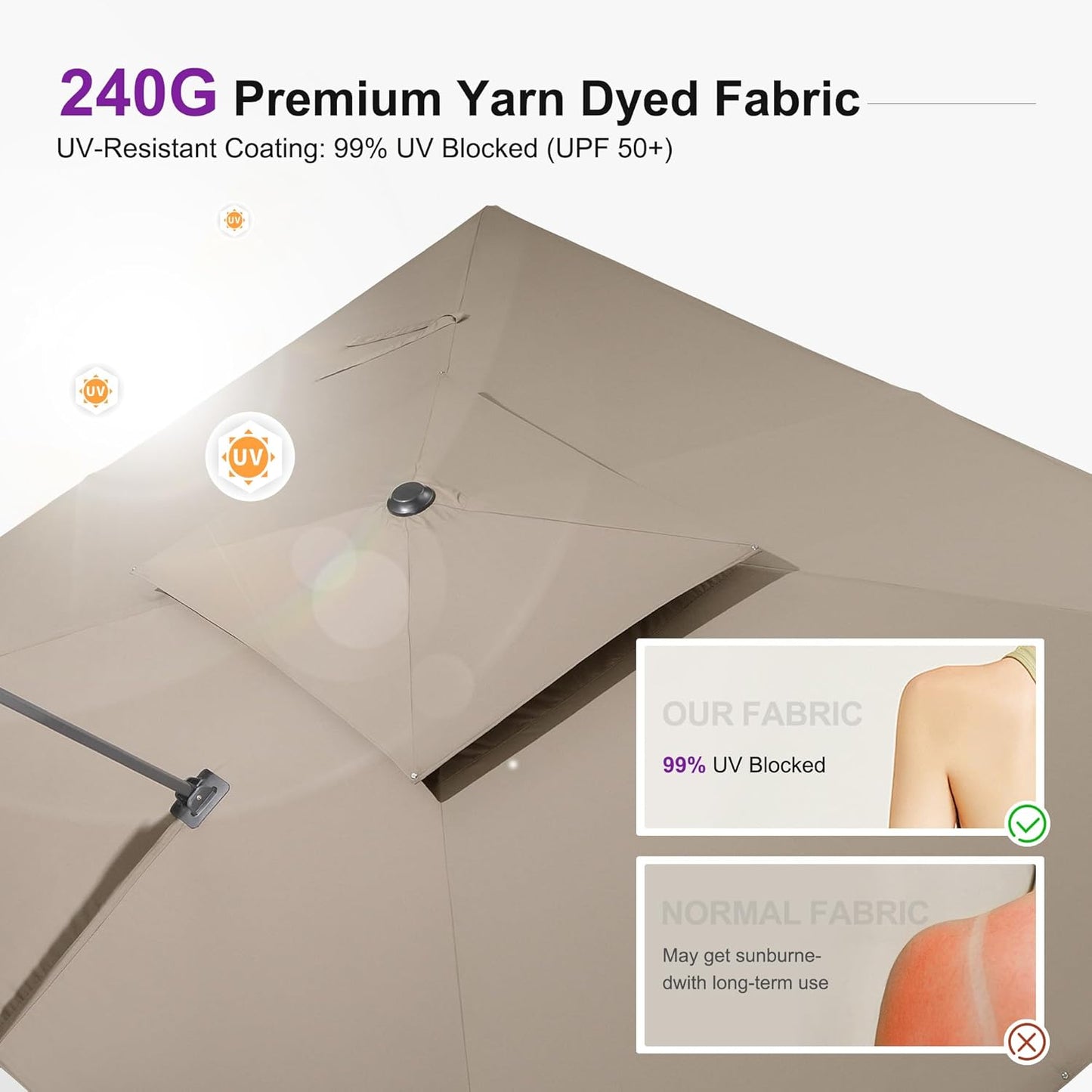 PURPLE LEAF 10FT Cantilever Outdoor Umbrellas Large Patio Umbrella Hanging Double Top Square Offset Umbrella with 360°Rotation Tilting Umbrella Outdoor Patio, Taupe