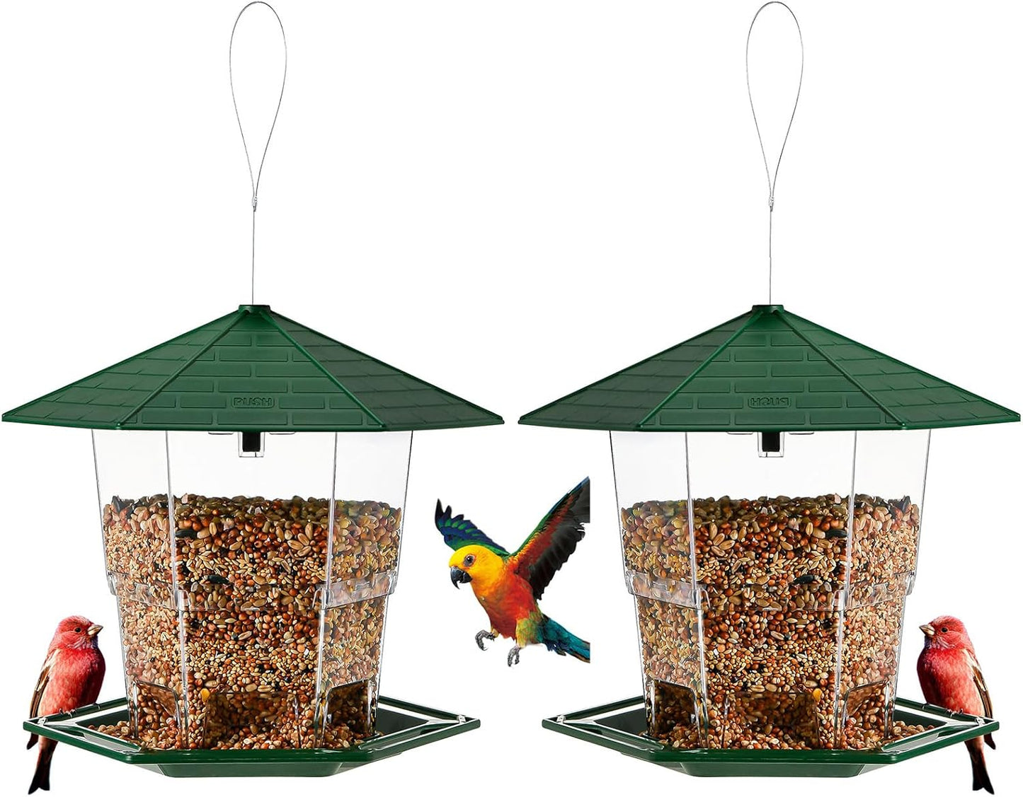 Bird Feeders for Outdoors Hanging Bird Feeder Wild Birds Seed, Green 2 Pack