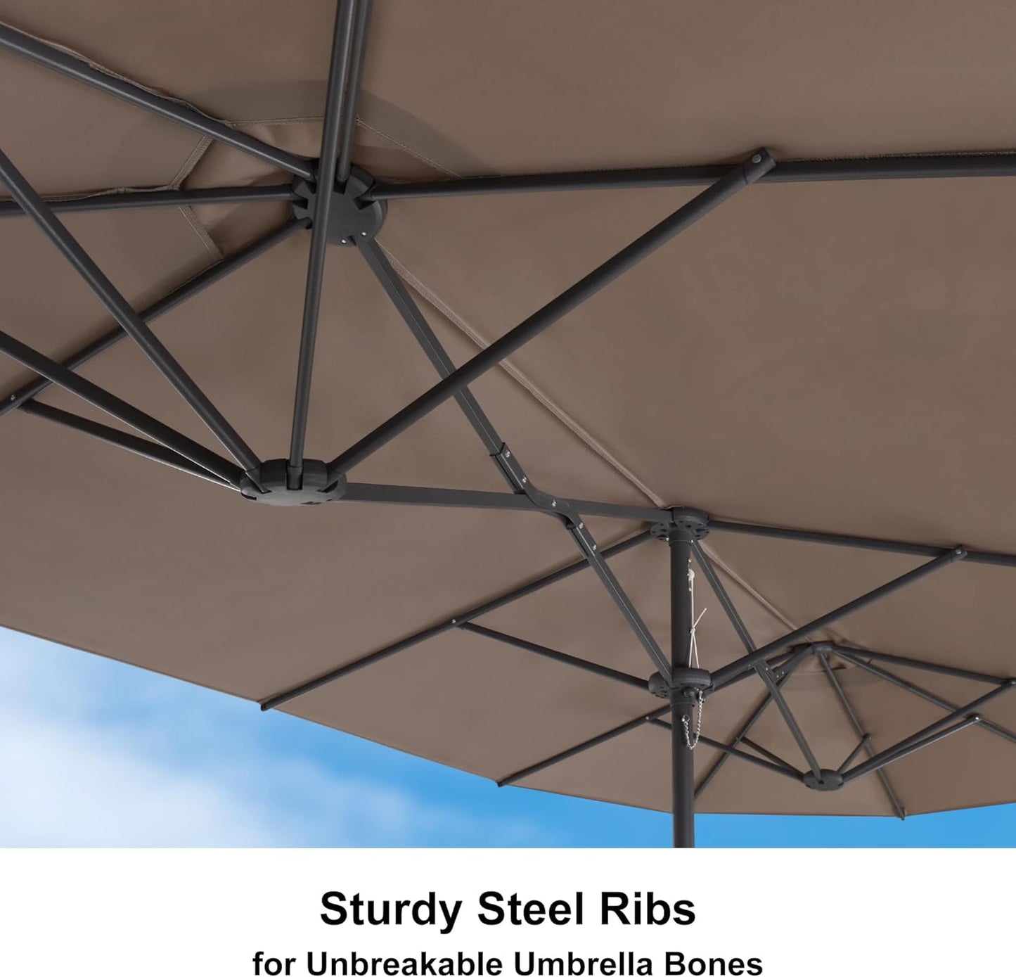 PURPLE LEAF 14ft Patio Market Umbrella Outdoor Double-Sided Umbrella with Base and Crank Rectangle Table Umbrella for Pool Deck Garden, Taupe