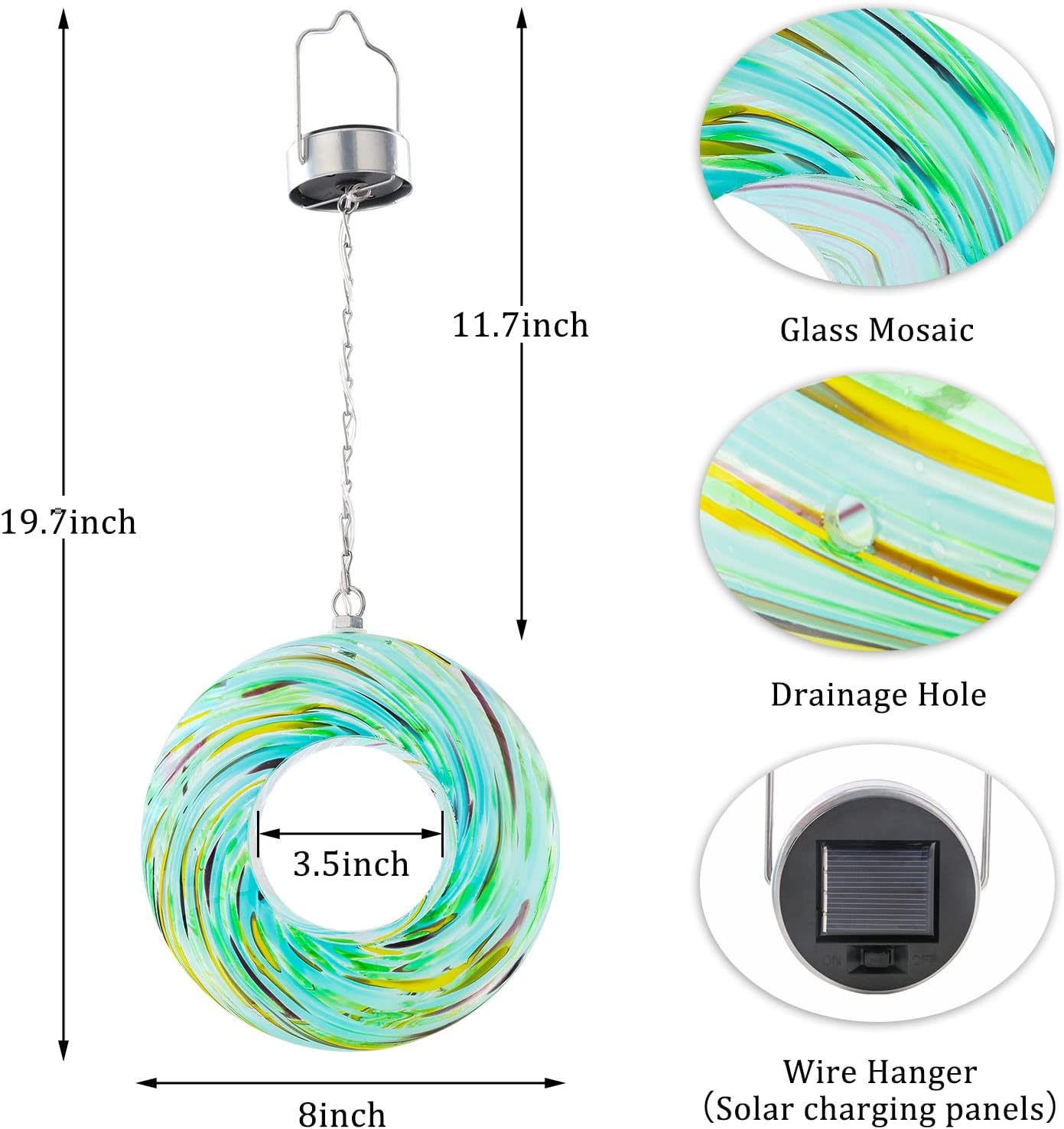 Yinns Glass Bird Feeders for Outside Hanging Fly Through Bird Feeder with Round Shape Solar Birdfeeder for Yard Garden Decor