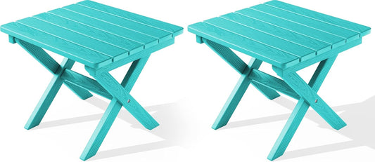 SERWALL Folding Outdoor Side Table Set of 2, Portable Adirondack Side Table, Aruba