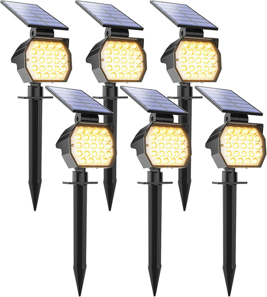 APONUO Solar Spotlights 6 Pack Uplights IP67, 23 LED, 3 Modes - Landscape, Tree, Outdoor Lights for Yard, Garden, House, Garage, Pathway (Warm White)