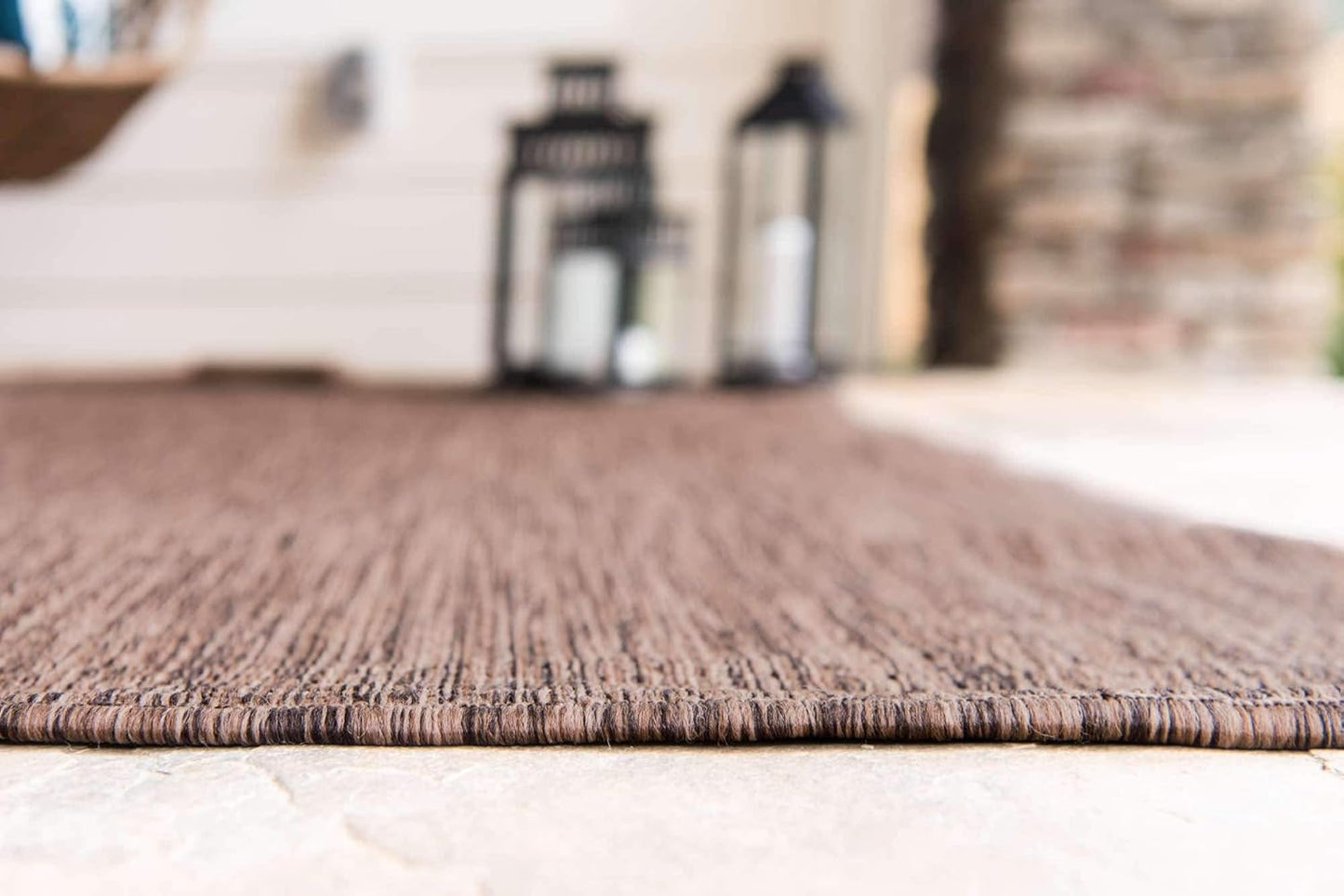 Unique Loom Collection Casual Transitional Solid Heathered Indoor/Outdoor Flatweave Area Rug (7' 1" x 10' Rectangle, Light Brown/Ivory)