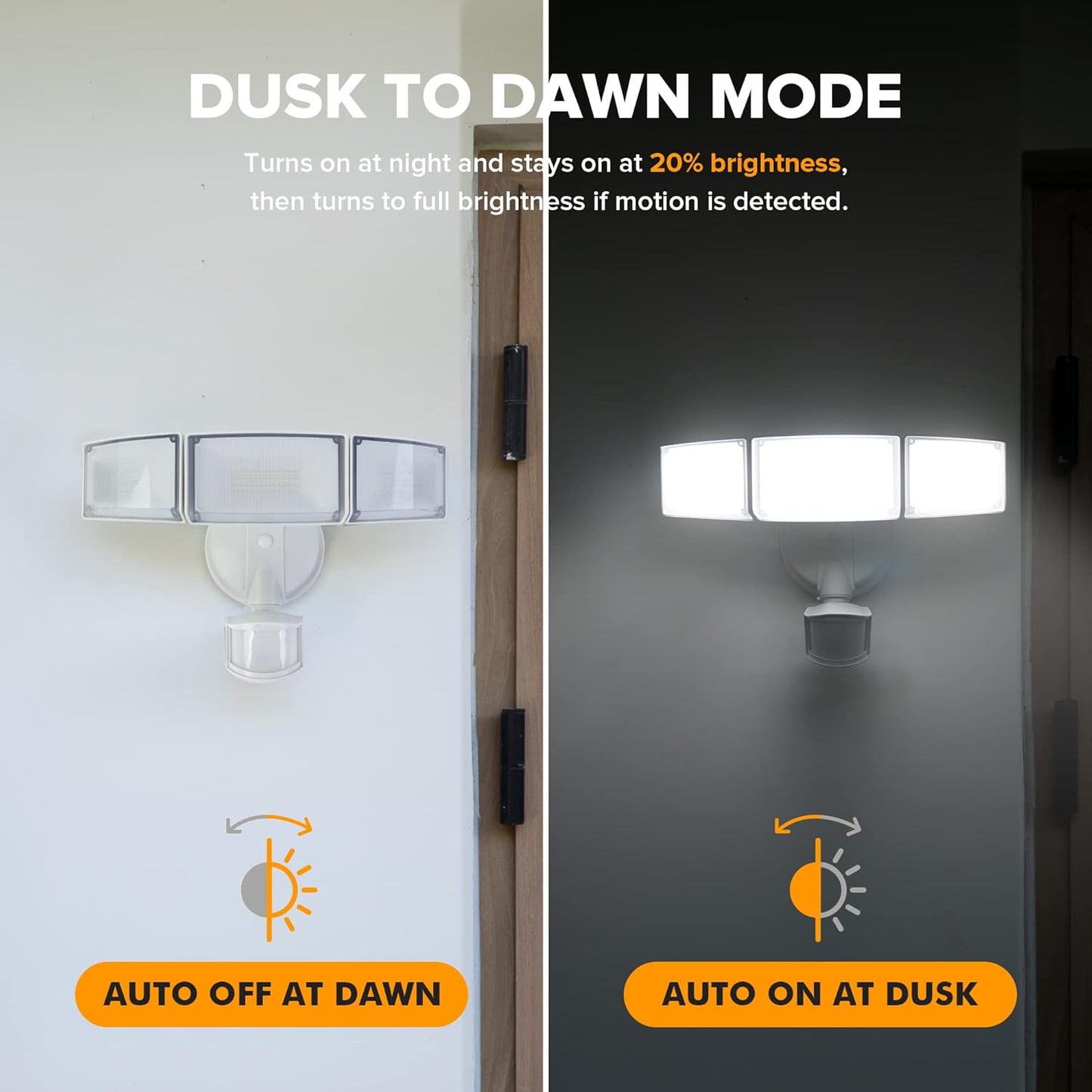 LUTEC 72W 7500LM LED Security Lights Motion Sensor Light Outdoor, 5000K Daylight, IP65 Waterproof, Dusk to Dawn, 3-Head Motion Detected Flood Light for Garage, Yard, Porch(White)