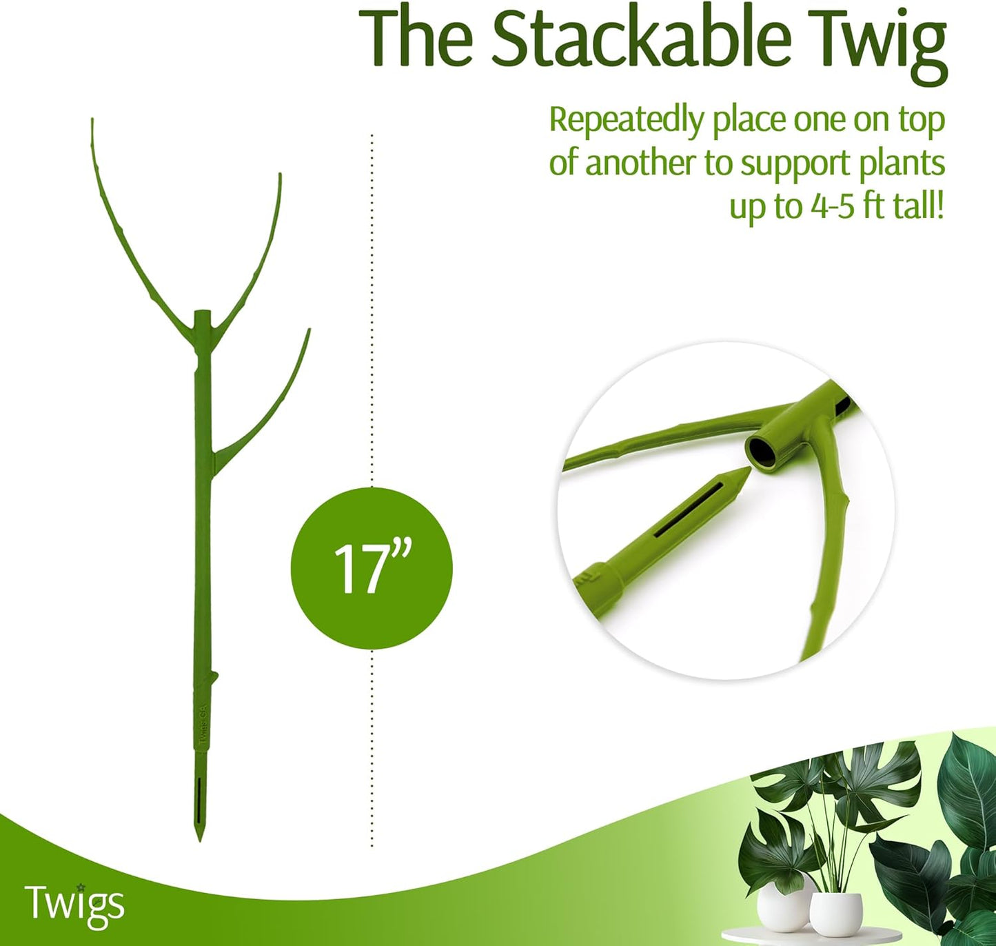 Stackable Plant Support Stakes, Stem Holder Structure for Indoor & Outdoor, Garden Accessories for Climbing & Potted Plants, Trellis Alternative - Peony (Light Green), 10 Pack, 17" L