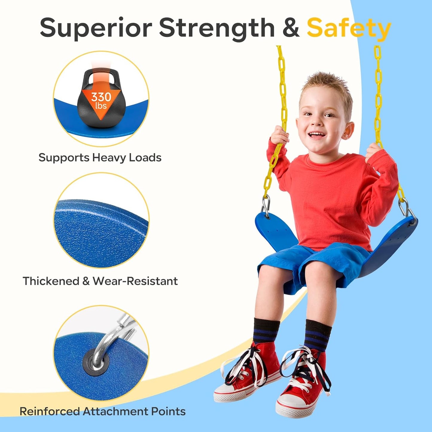 DECORLIFE 2-Pack Swing Seats for Swing Set, Support 330lb, Swings Replacement Kits with Coated Chains for Kids Adults, Swing Set Accessories with Snap Hooks for Outdoor Backyard Playground, Blue