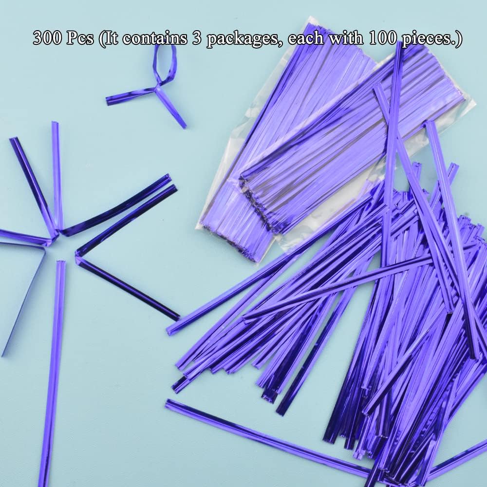 HAHIYO 300Pcs 4 inches Blue Metal Twist Ties Bread Candy Coffee Bag Ties Plant Garden Twist Ties for Cellophane Treat Bags Gift Wraping Bags Plastic Bags Halloween Party Cake Present Art Crafts