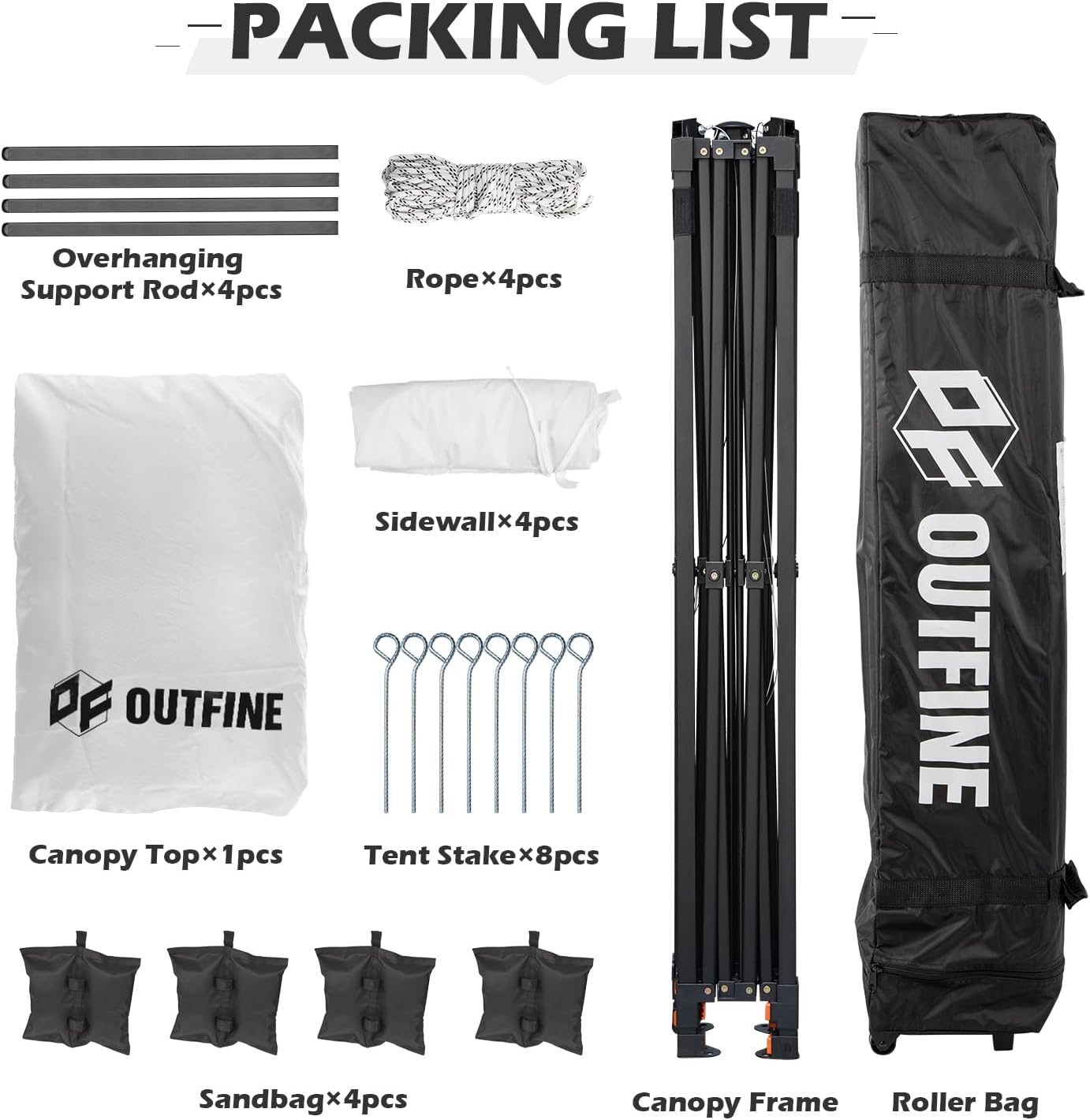 OUTFINE 12×12 Pop Up Canopy-Heavy Duty Canopy Tent with Sturdy Metal Frame(10×10 Base) Reinforced with Steel Cables, Roller Bag, Sidewall×4 for Exhibition, Party&Backyard (White, 12 * 12FT Pro)