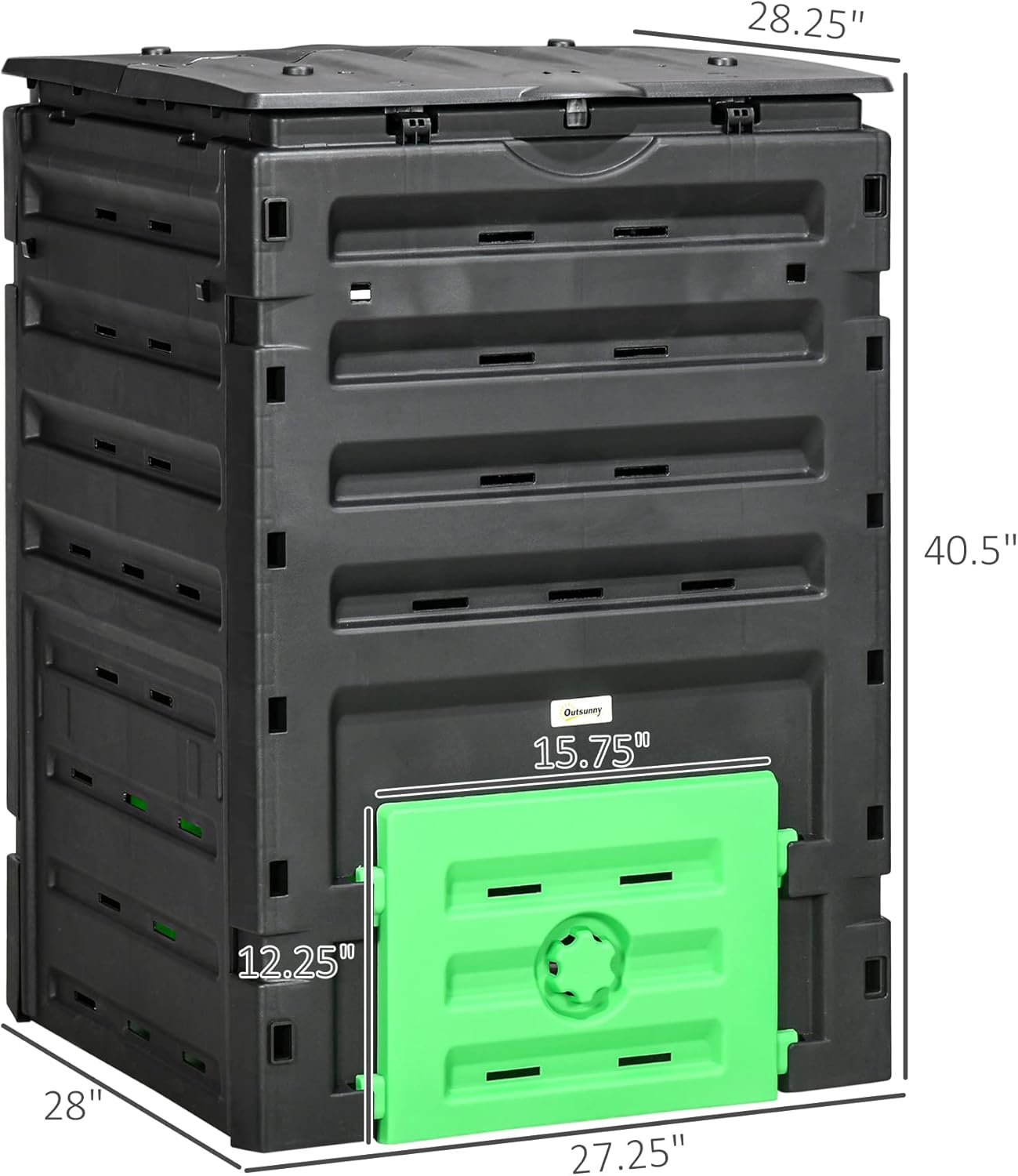 Compost Bin Outdoor 120 Gallon (450L) Garden Composter, BPA Free, with 80 Vents and 2 Sliding Doors, Lightweight Outdoor Compost Box for Garden, Kitchen, and Yard Waste, Black