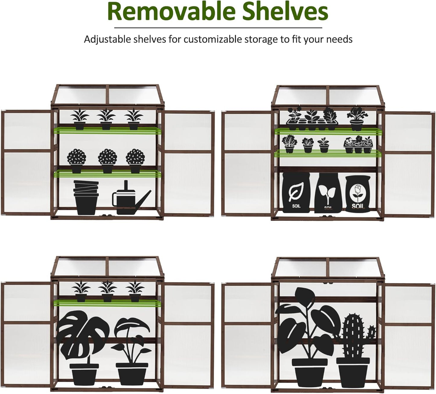 Macrout Cold Frame Greenhouse, Large Wooden Greenhouse Cabinet, Garden Cold Frame with Adjustable Shelves for Outdoor Indoor Use, 1344 (Brown)