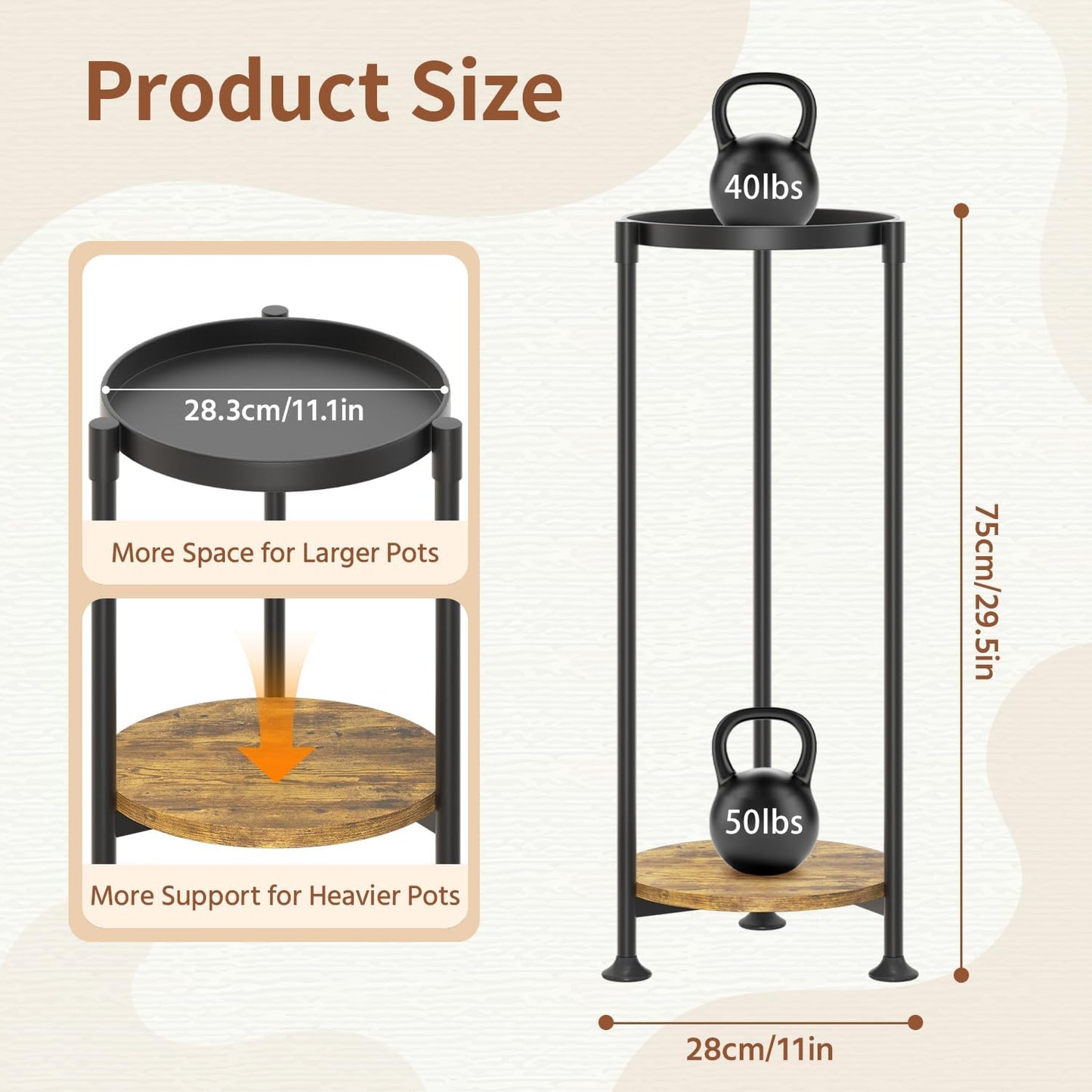 LASZOLA 2 Tier Black Plant Stand Indoor for Large Tall Heavy Duty Flower Planter, Metal Vertical Multi Level Rack for Narrow Floor Corner, Sturdy Round Holder Organizer, Modern, Mid Century, Farmhouse