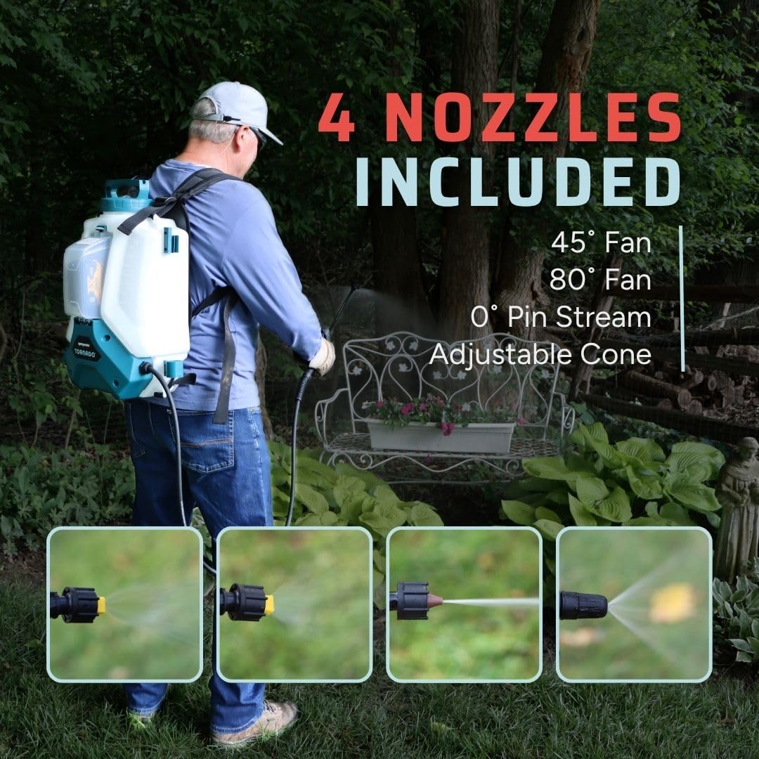 Tornado 4-Gallon Battery Powered Backpack Sprayer (2025 Model) – Lawn & Garden Sprayer, Compatible with FlowZone, DeWalt, Milwaukee, Makita & Bosch Batteries TOOL ONLY (Battery Not Included)