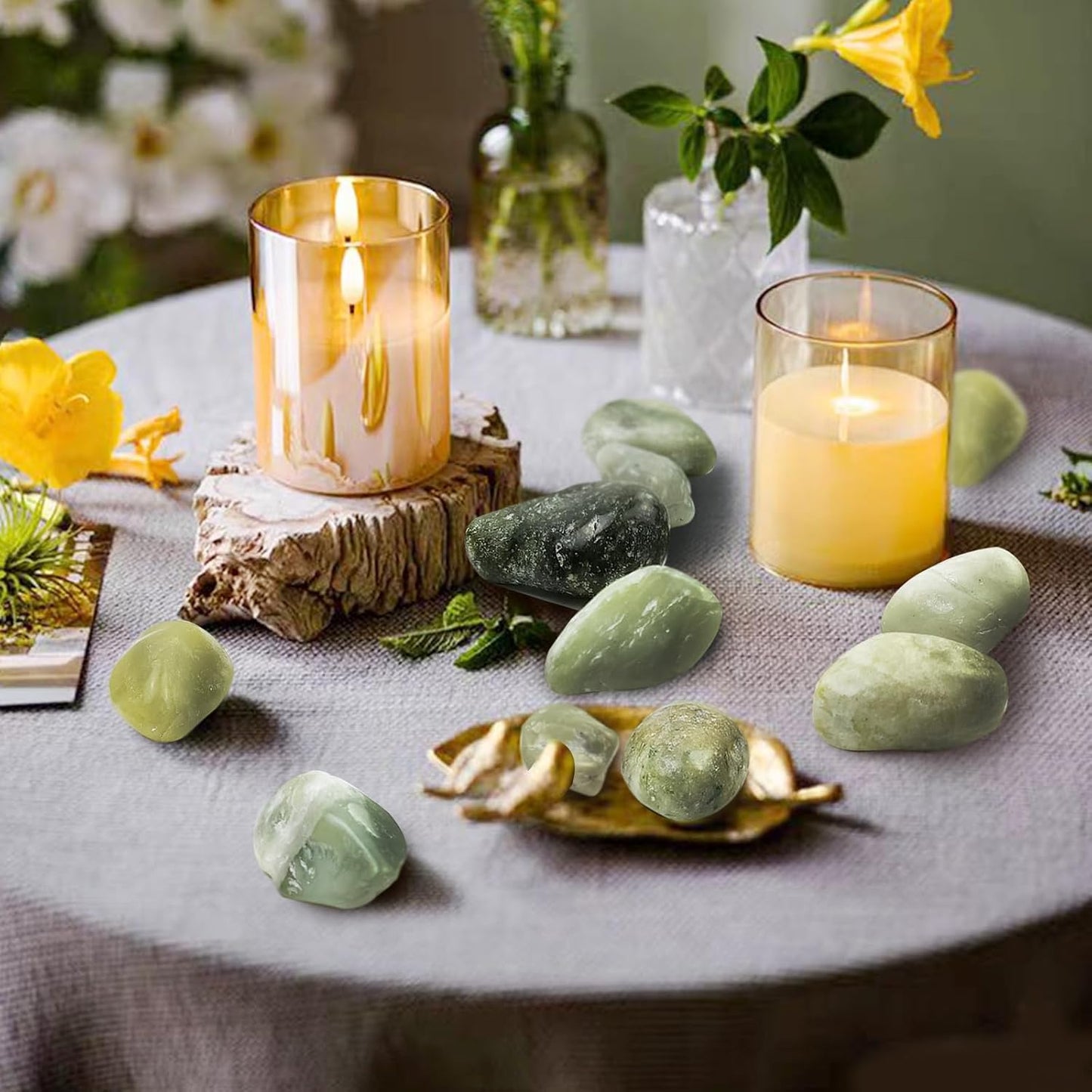 40 lbs Jade River Rocks for Landscaping, 2-3 Inch Large Polished Pebbles. Decorative Green Gravel Stones for Plants, Vases and Garden