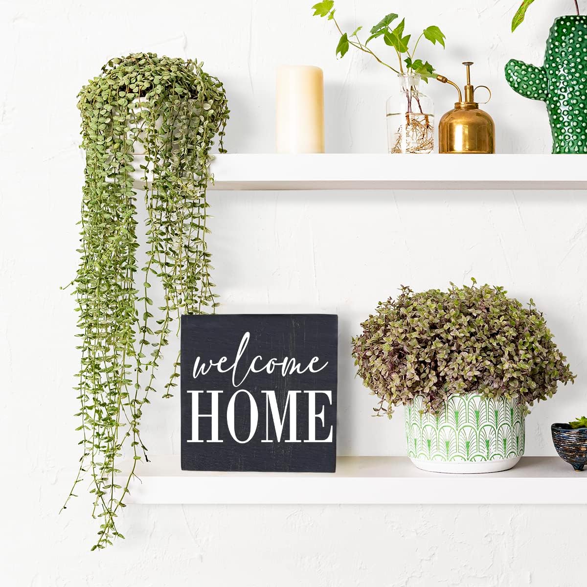 HTBIG Welcome Home Sign Home Decor Desk Decor Wooden Box Sign Rustic Black Wood Block Plaque Box Sign for Women Family Friends Farmhouse Living Room Kitchen Bedroom Shelf Table Decoration