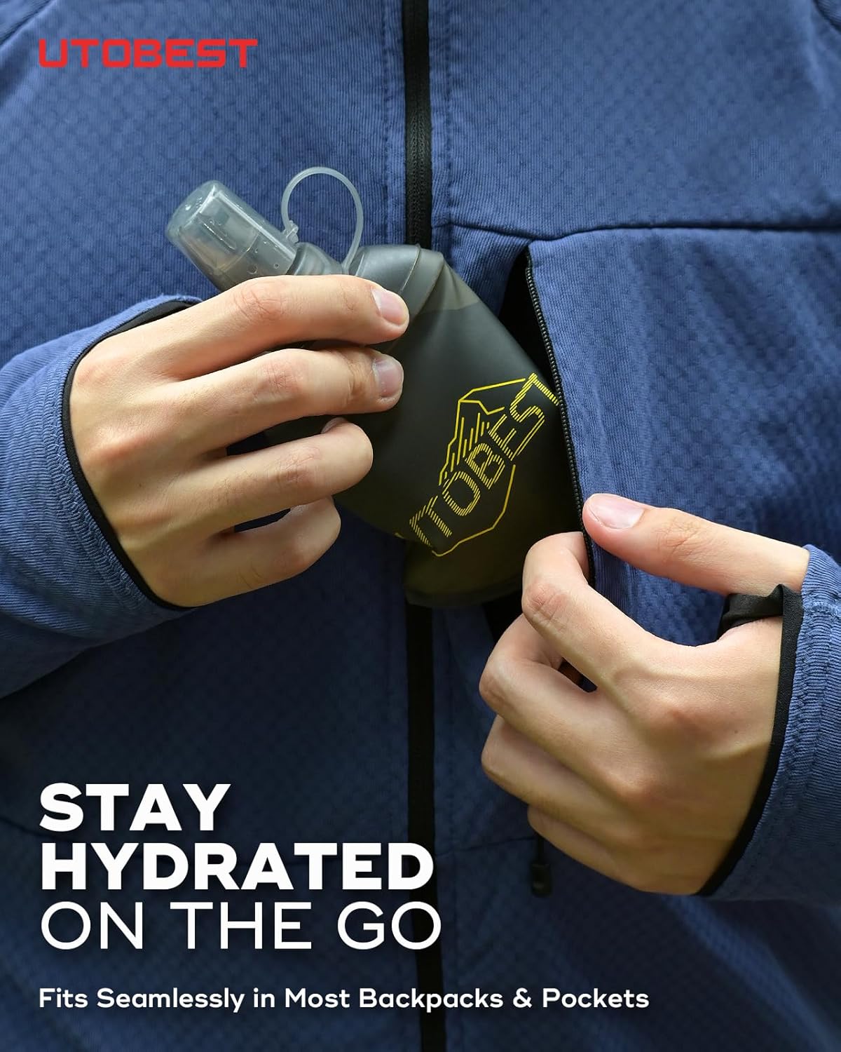 UTOBEST 150ml Soft Flask, 2 Pack Flexible TPU Hydration Water Bottle, Collapsible with 28mm Caliber for Running, Hiking, Cycling, Climbing, and Marathon Yellow