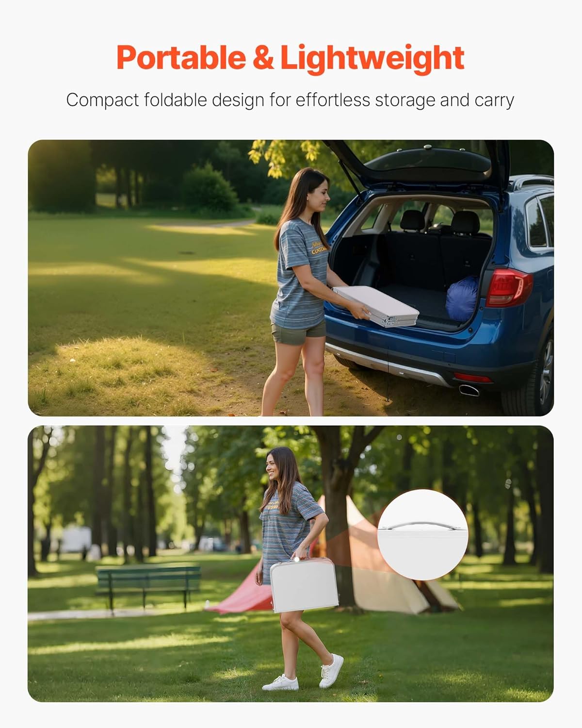 VEVOR Folding Camping Table, Portable Roll Up Side Tables, Lightweight Aluminum Beach Table with Adjustable Height, for Outdoor BBQ Tailgating Picnic, Travel (24 inch-Silver)