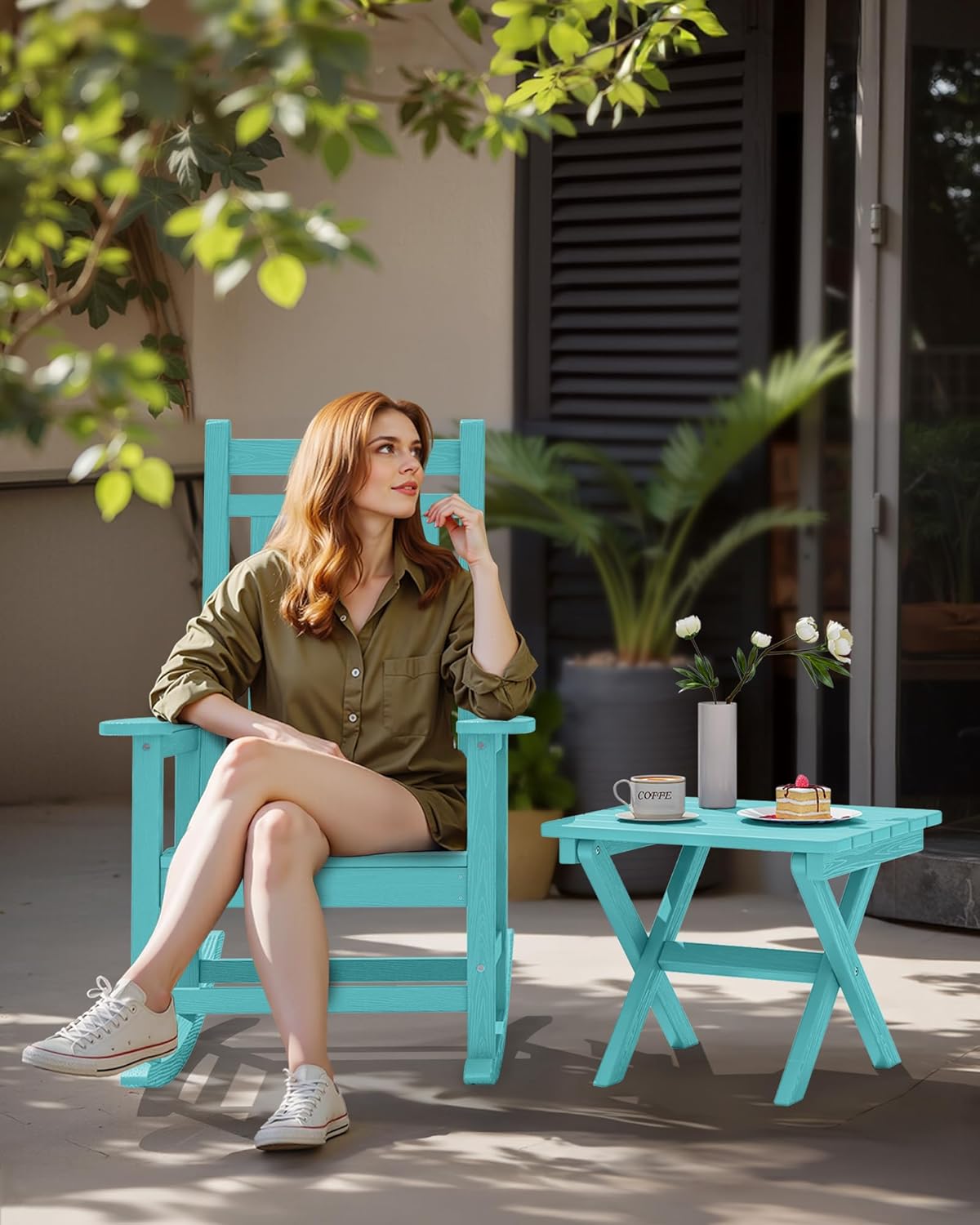 SERWALL Adirondack Side Table, No Assembly Outdoor End Table, HDPE Small Folding Table for Backyard Pool Porch, Aruba