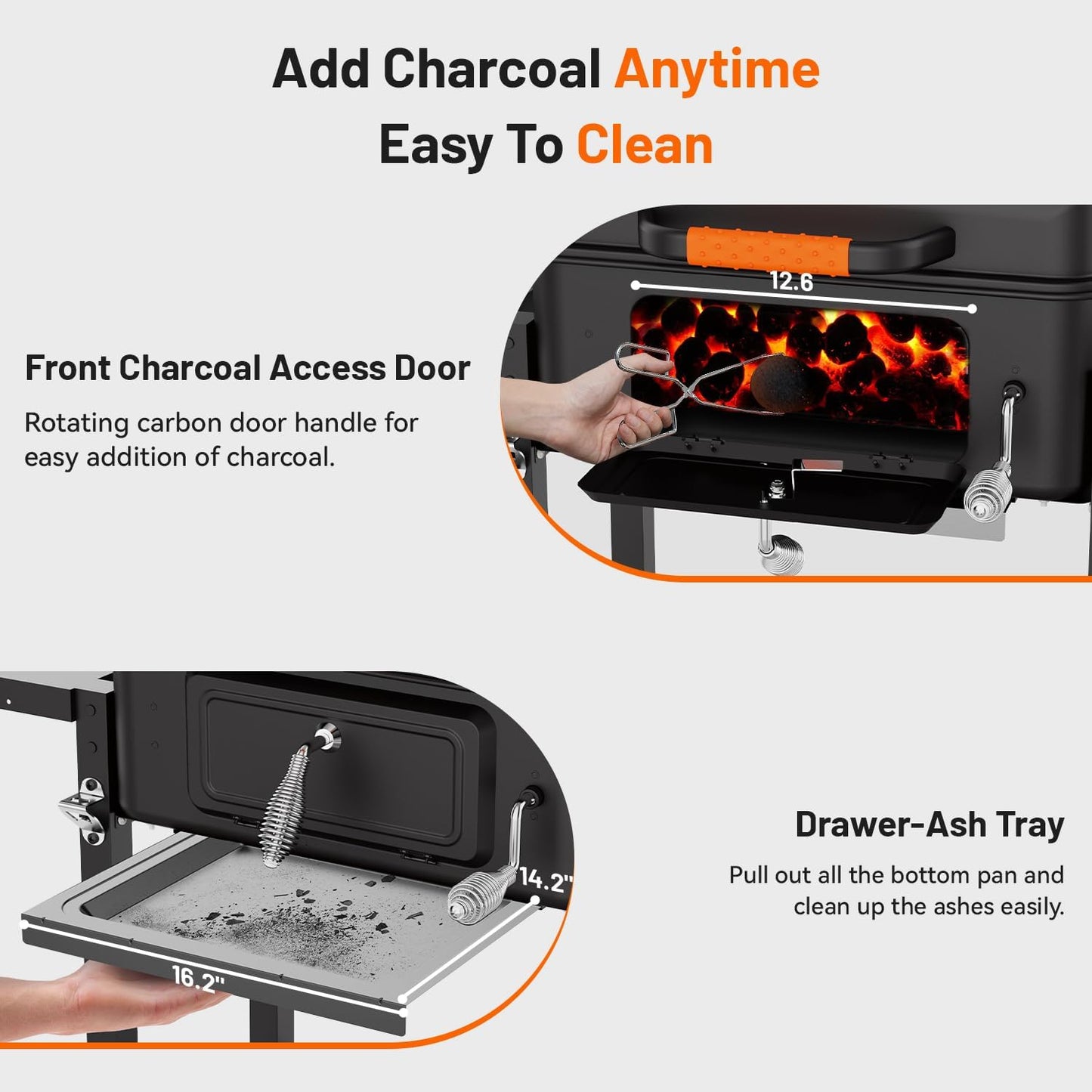 KEYO GRILL 24-Inch Movable Charcoal Grill, Dual Venting System Large BBQ Grills with Height Adjustable Charcoal Pan, Foldable Side Tables Outdoor Barbecue Grill for Backyard and Camping Grilling ﻿