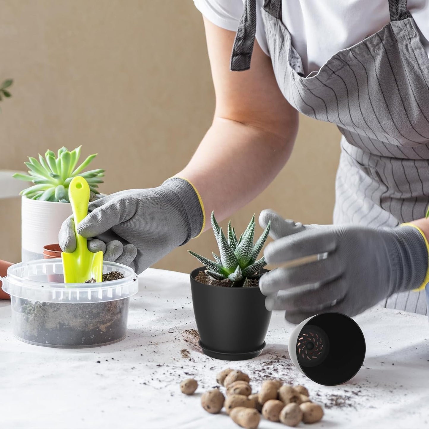 8 Pack 4 Inch Plant Pots with Drainage Holes and Saucers, Pots for Plant Indoor, Plastic Planters for Succulents and Small Plants, Black