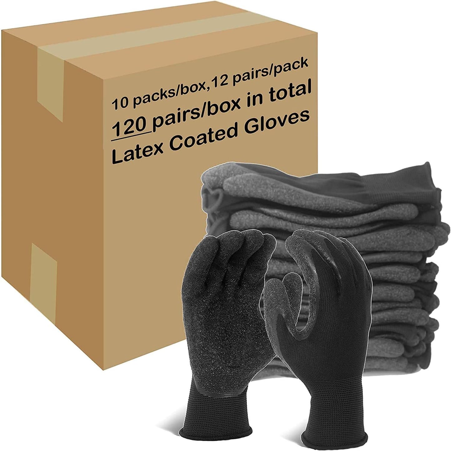 Evridwear Crinkle Latex Rubber Hand Coated Safety Work Gloves for Men Women General Multi Use Construction Warehouse Gardening Assembly Landscaping (XS-Size) 120 Pairs Pack