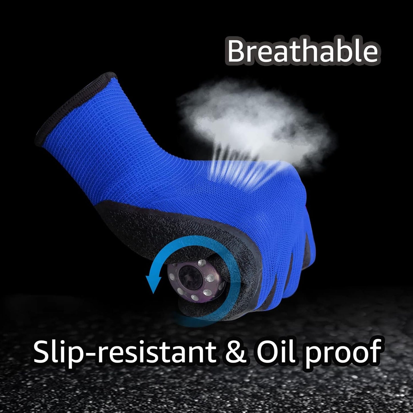 Evridwear Crinkle Latex Rubber Hand Coated Safety Work Gloves for Men Women General Multi Use Construction Warehouse Gardening Assembly Landscaping (L-Size) Blue 120 Pairs Pack