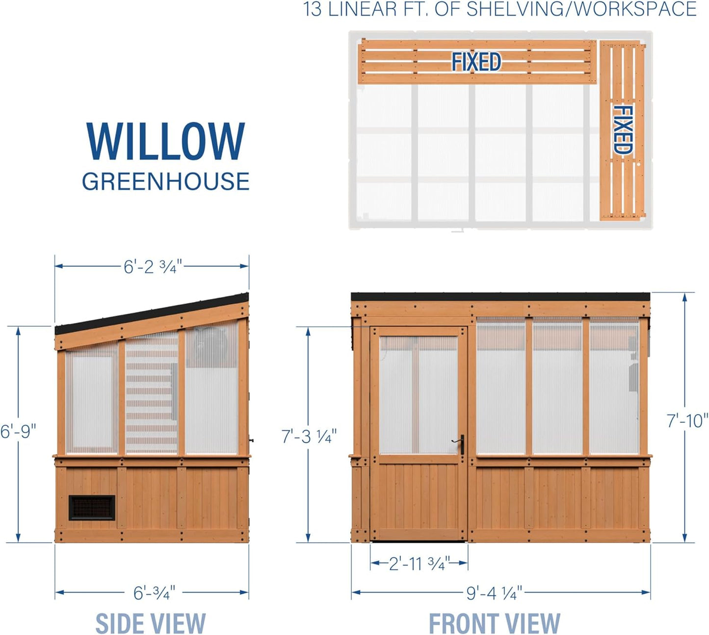 Backyard Discovery Willow 9' x 6' Cedar Wood and Polycarbonate Walk-in Greenhouse Kit with Exhaust Fan, Windows, Hose Hook-Ups, PowerPort, Staging Shelves for Year-Round Outdoor Gardening