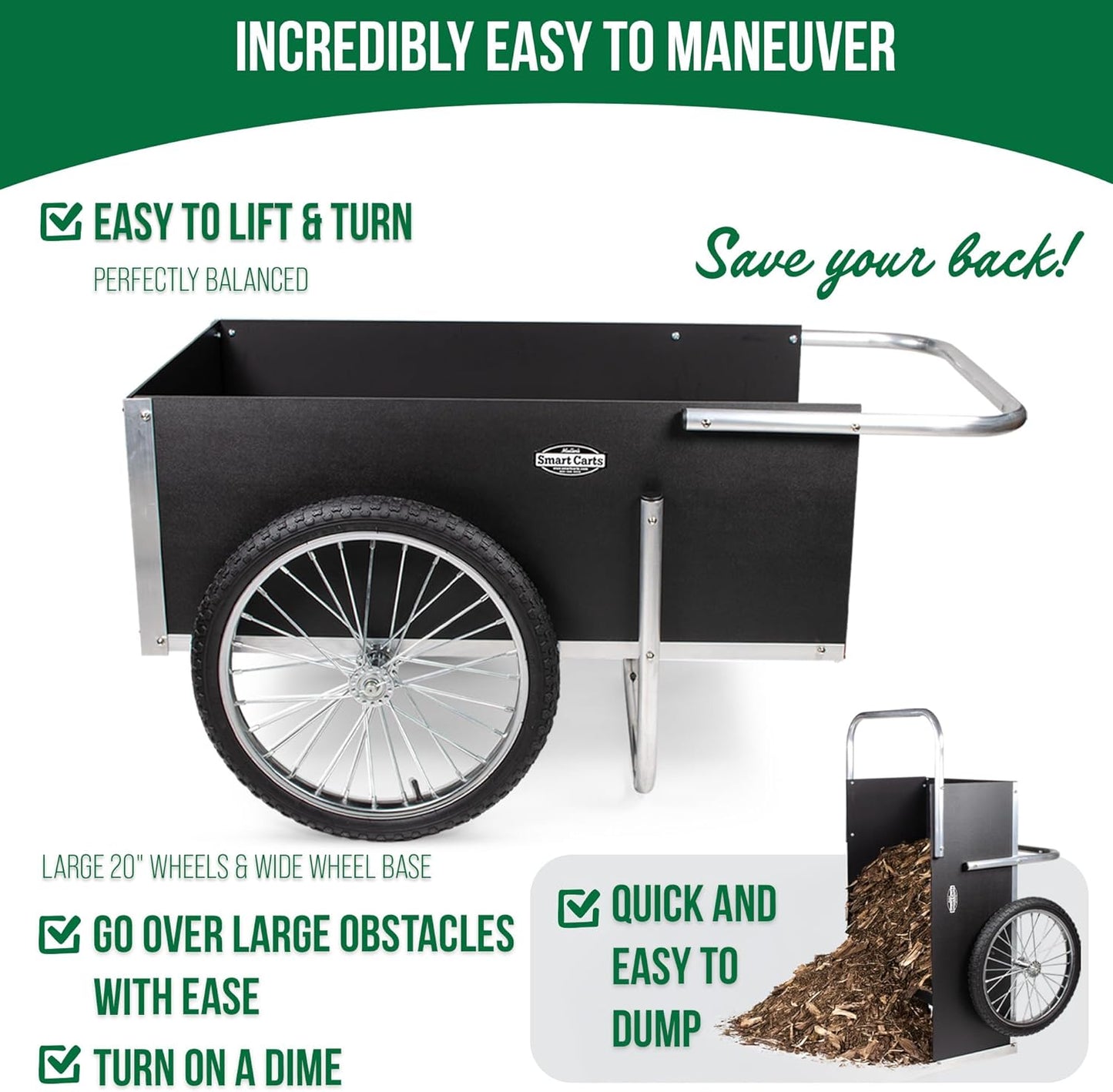 Smart Carts Ultimate Gardener Cart with 7 CF Capacity, Large 20-Inch Wheels for Effortless Maneuverability, and Aluminum Frame That is Strong, Lightweight, and Rustproof