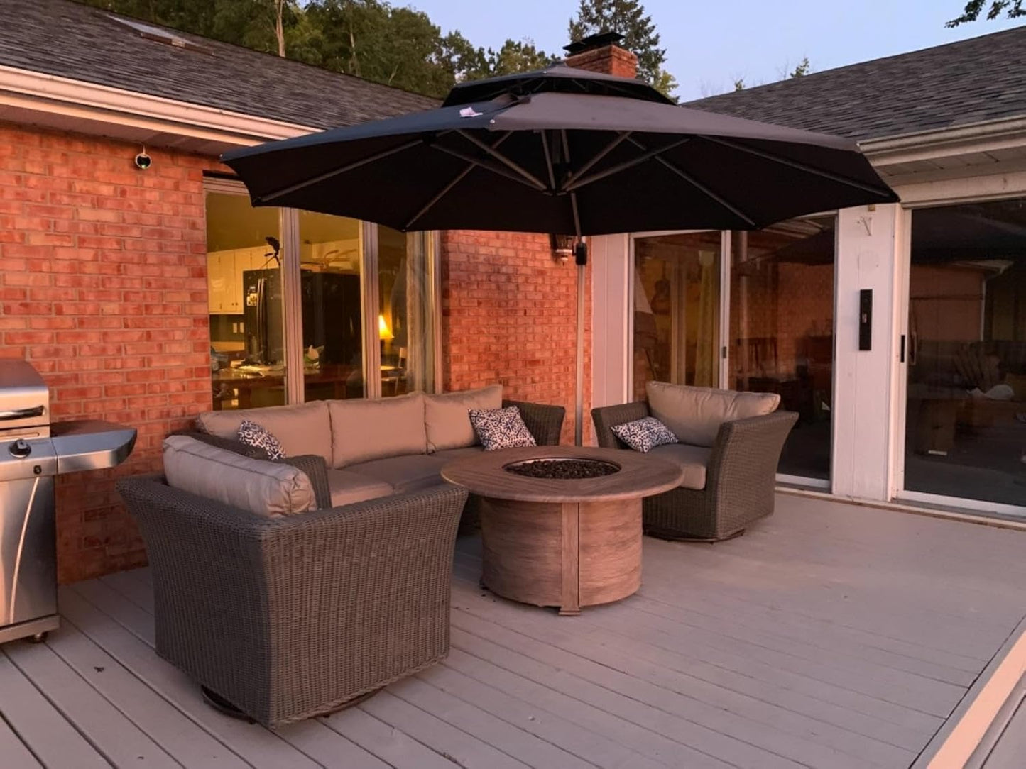 PURPLE LEAF 12 Feet Double Top Round Deluxe Patio Umbrella Offset Hanging Umbrella Outdoor Market Umbrella Garden Umbrella, Grey