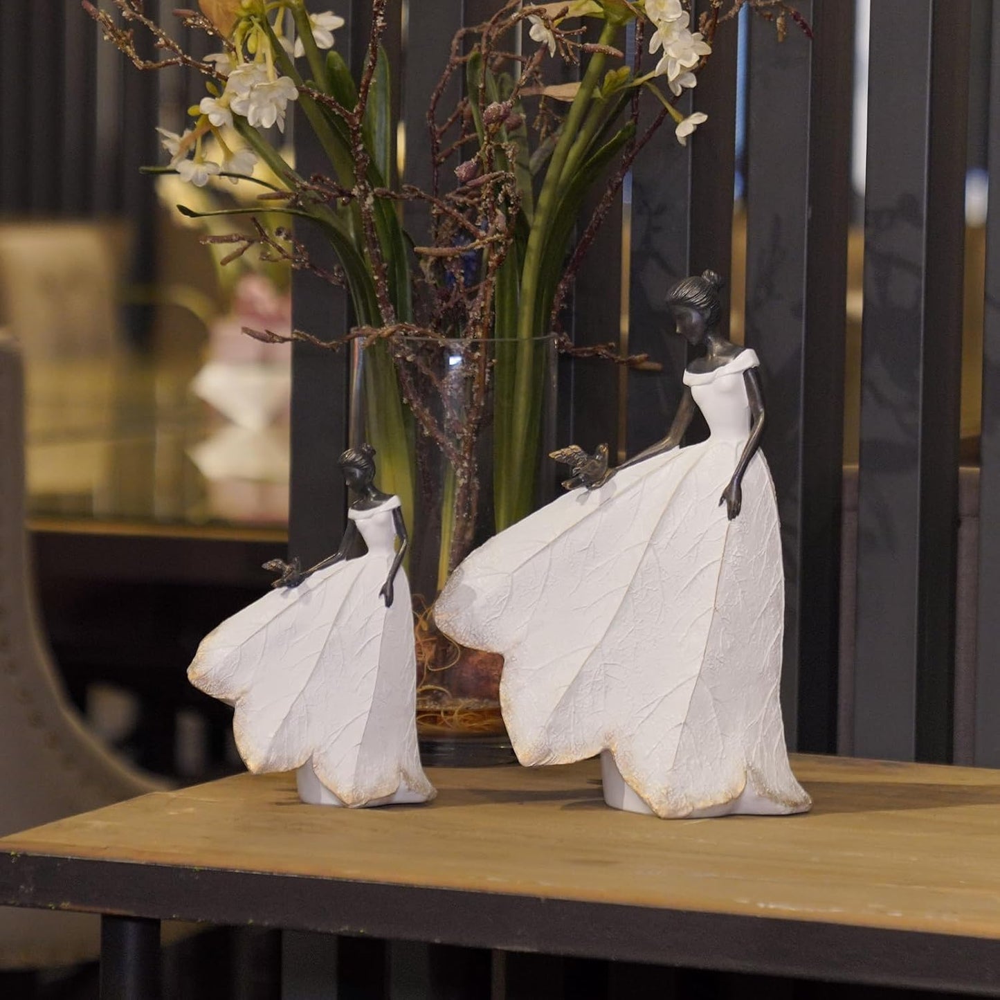 Guichifun Fairy Statue Collection Home Decoration - White Leaf Angel Girls Resin Living Room Bookshelf Decor Garden Outdoor Bathroom Decorations Figurines Gift 5.5 x 3.25 x 8 Inch