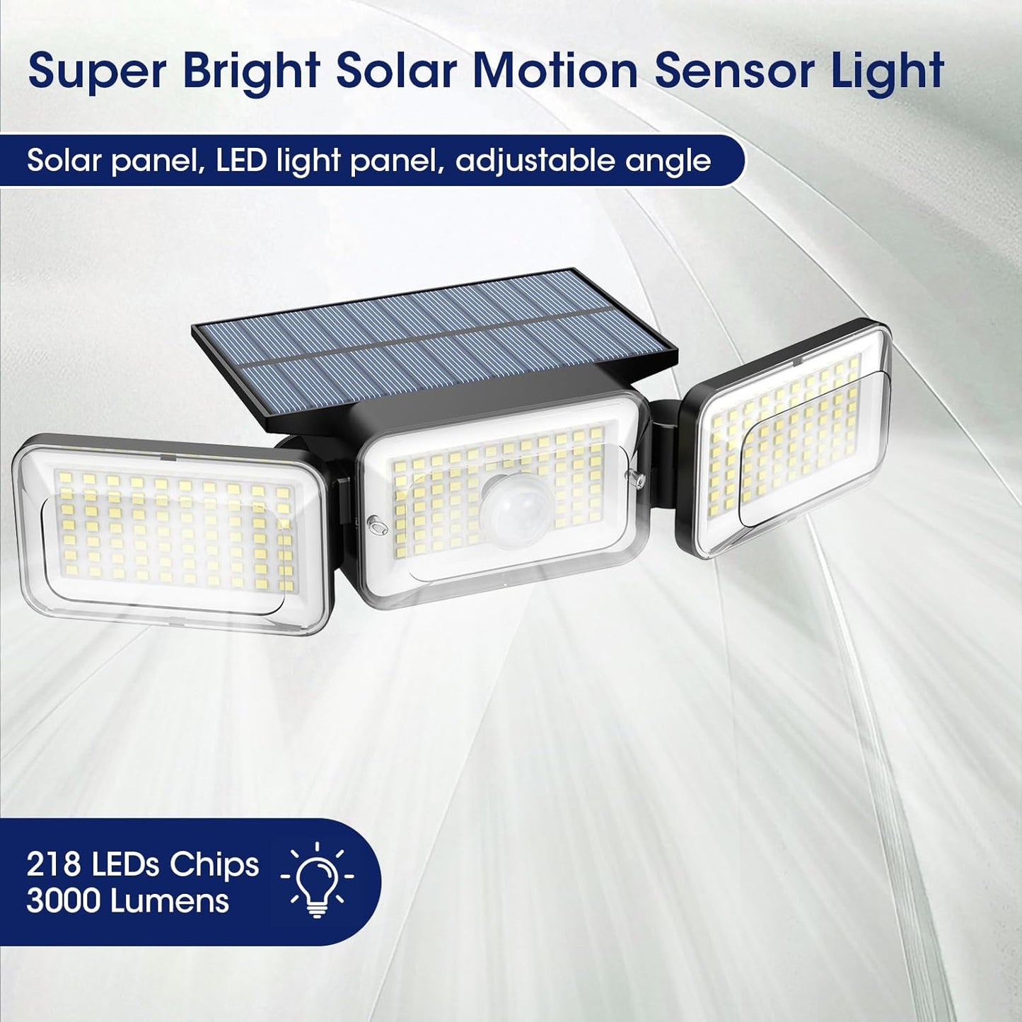 Solar Lights Outdoor Waterproof, Motion Sensor & Flood Outdoor Lights with Remote Control, 4 Adjustable Modes, 3000LM & 218 LED, High-Energy-Density Solar Panel-Monocrystalline Technology, 4 Pack