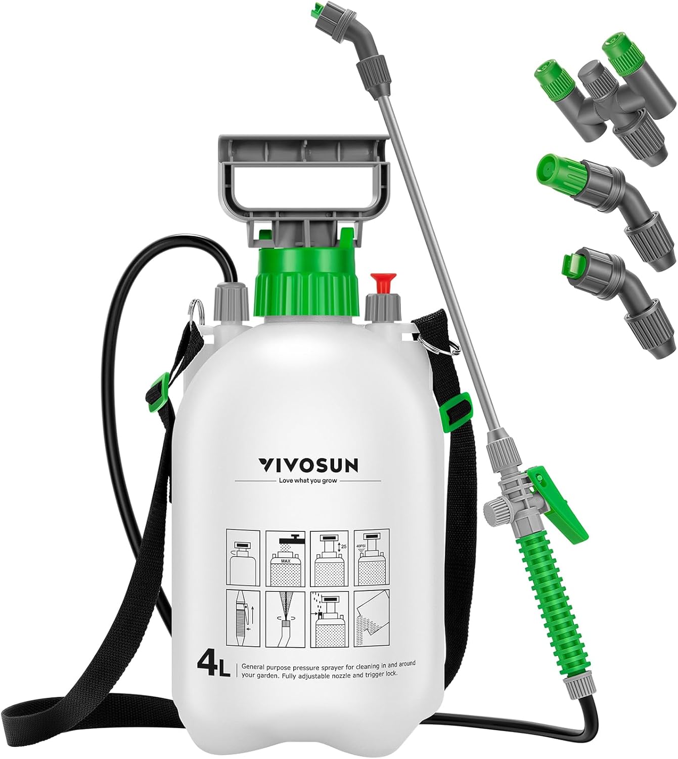 VIVOSUN 1 Gal/4L Pump Sprayer, Garden Water Sprayer for Plants, Weeds & Lawn Care, with 3 Nozzles, 50'' Long Hose & Pressure Relief Valve