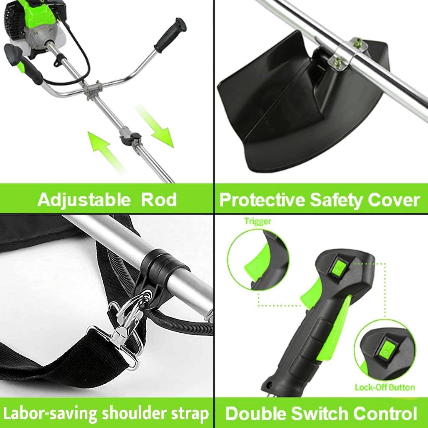 Homdox 4 in 1 Gas Brush Cutter, 58cc 2-Cycle Gas Weed Eater, String Trimmer and Weed Wacker Trimmer for Lawn and Garden Care Trimming, Green