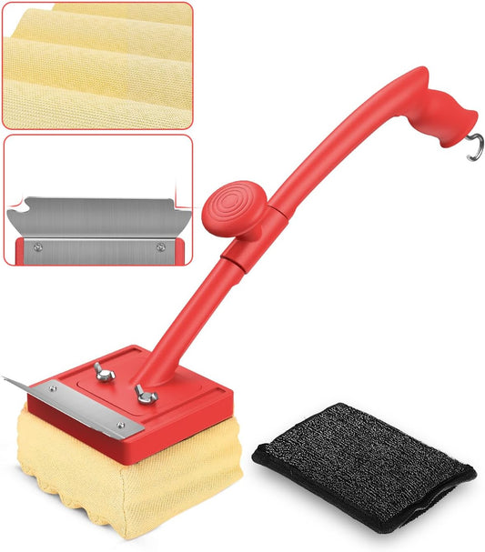 Grill Brush Bristle Free with Scraper 2 Replacement Heads, Steel Wire Replaceable Head and Fire-Resistant Fabric Replaceable Head