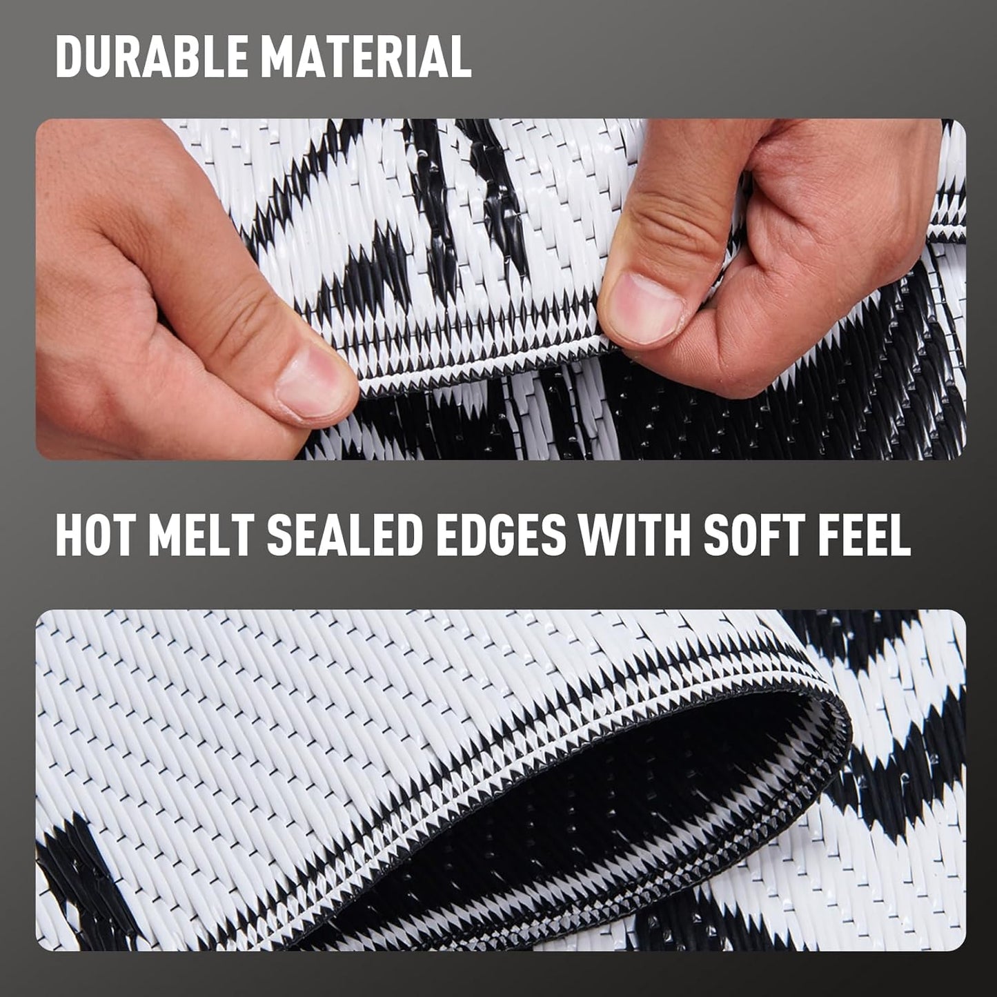 WILDROOTS 5x8 Feet Black and White Plastic Outdoor Rug, Stain Resistant Waterproof Reversible Outdoor Patio Rug, Fade Resistant Camping Rug