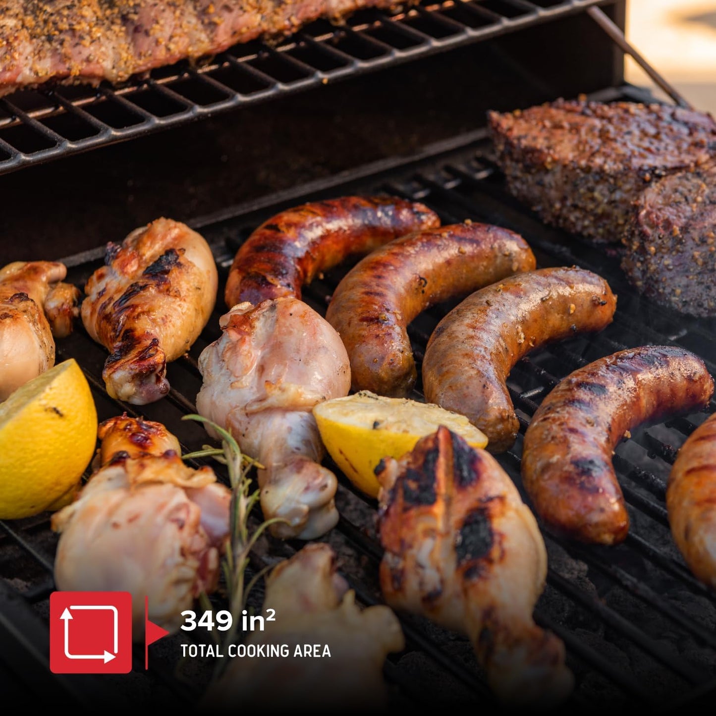 Nexgrill 17.5" Charcoal Grill with Side Shelf, 349 SQ In Cooking Space, Adjustable Chimney, Air Dampers, Temperature Gauge, Warming Rack, Barrel Smoker Grill for Camping, Picnics, and More - 810-0063