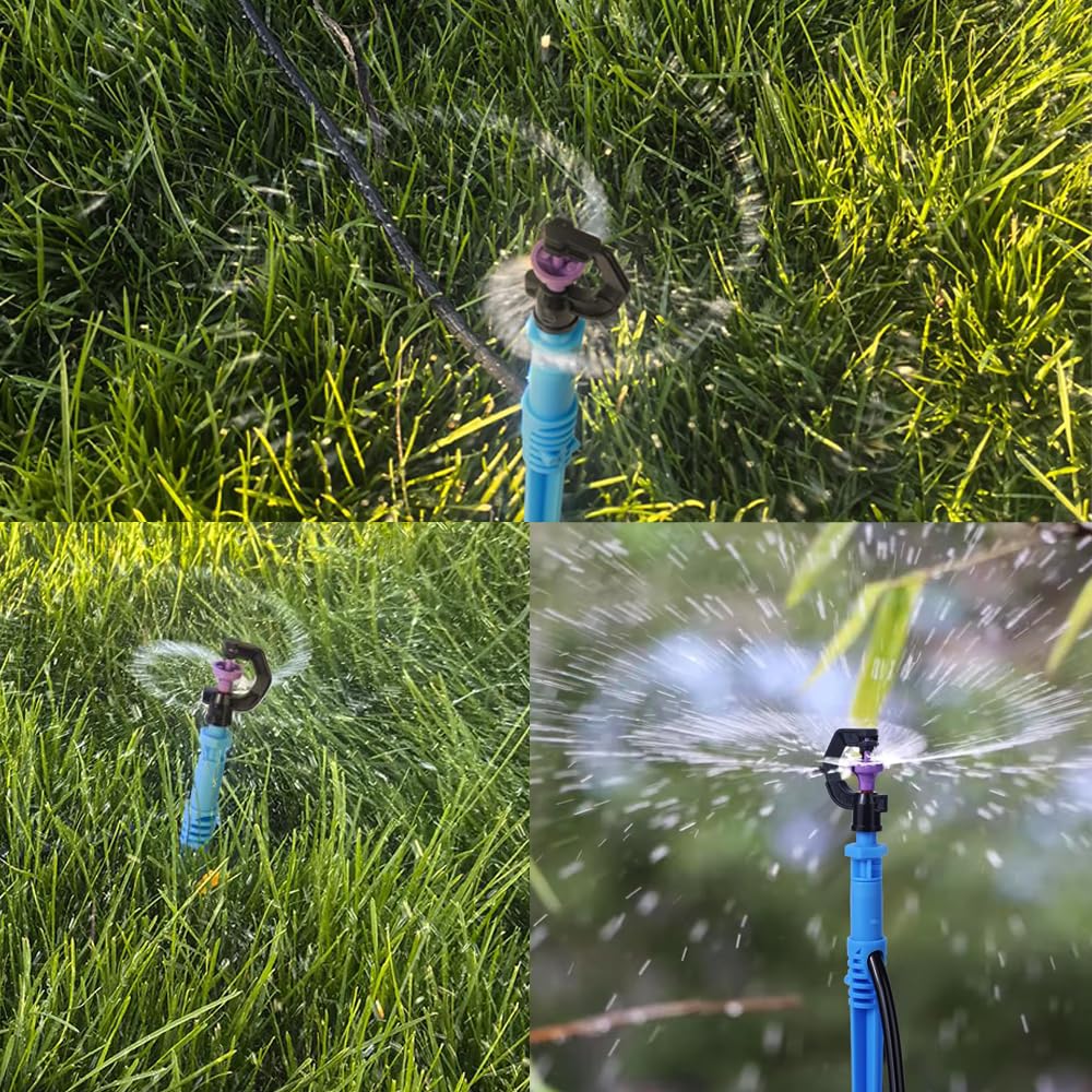 26FT/8M Rotary Sprinkler Drip Irrigation System, Adjustable Complete Drip Irrigation Kit with Rotary Sprinkler, 1/2" and 1/4" Irrigation Tubing and Barbed Fittings for Garden,Raised Beds,Yard,Lawn