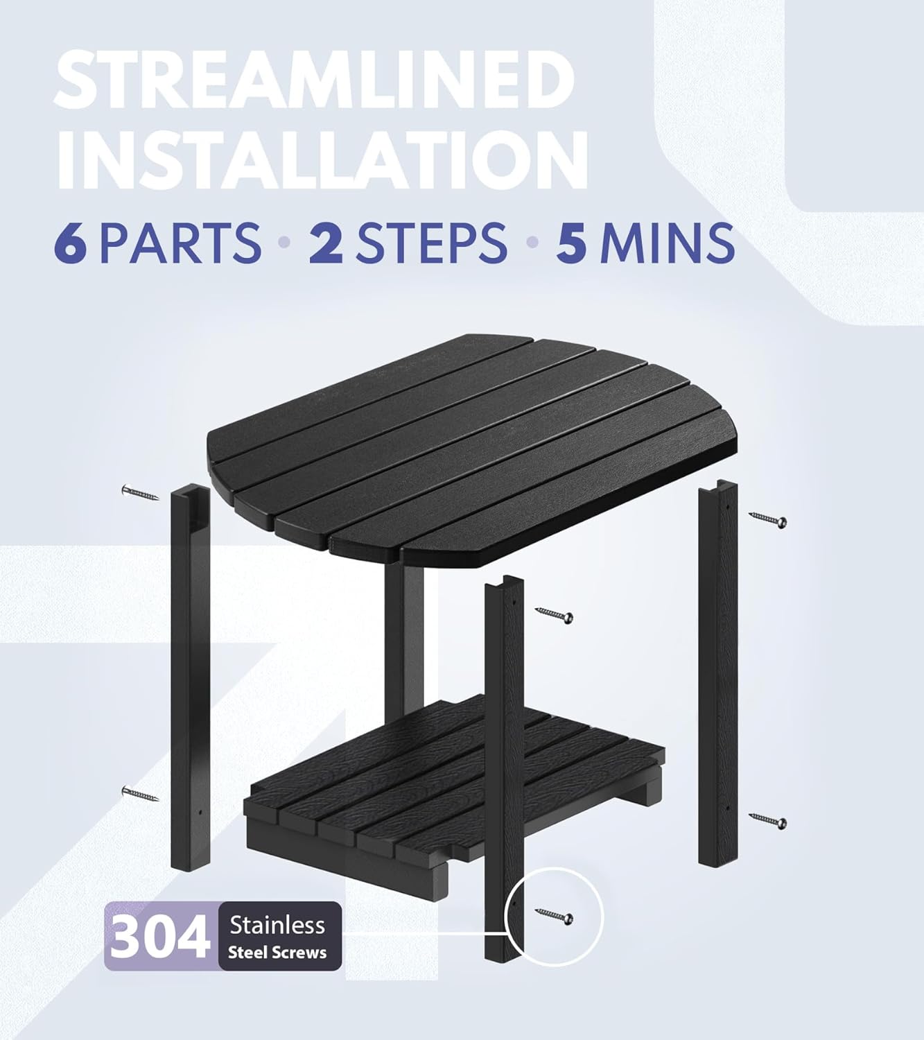 PASAMIC Outdoor Side Table, HDPE Adirondack Oval Side Table with 2-Tier Storage, Weather Resistant Outdoor End Table for Patio, Backyard, Pool, Indoor Companion, Beach, Easy Maintenance Table (Black)