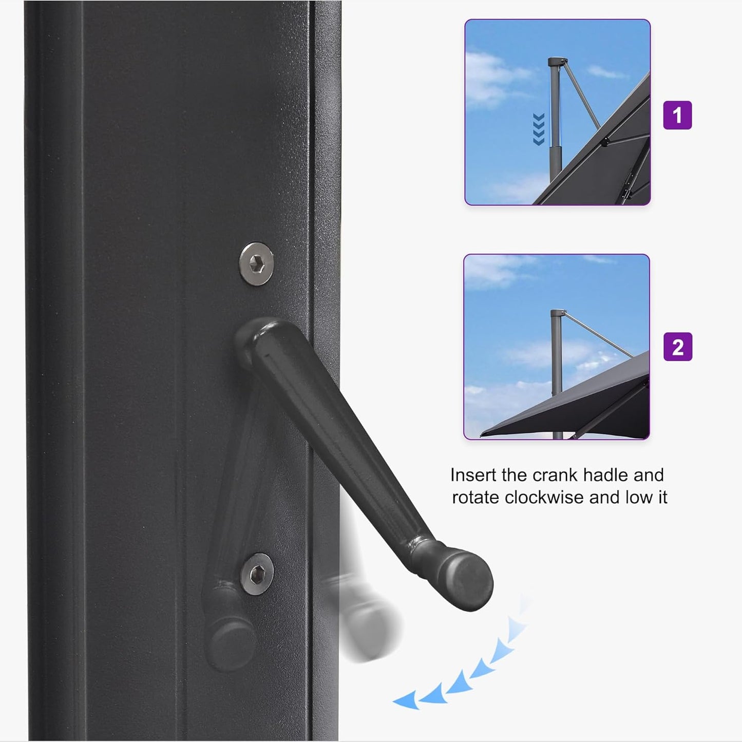 PURPLE LEAF 11.5' X 11.5' Telescopic Patio Umbrella Outdoor Cantilever Umbrella Square Up Down Lifting Offset Umbrella with 360-degree Rotation for Garden Deck Pool Patio Grey