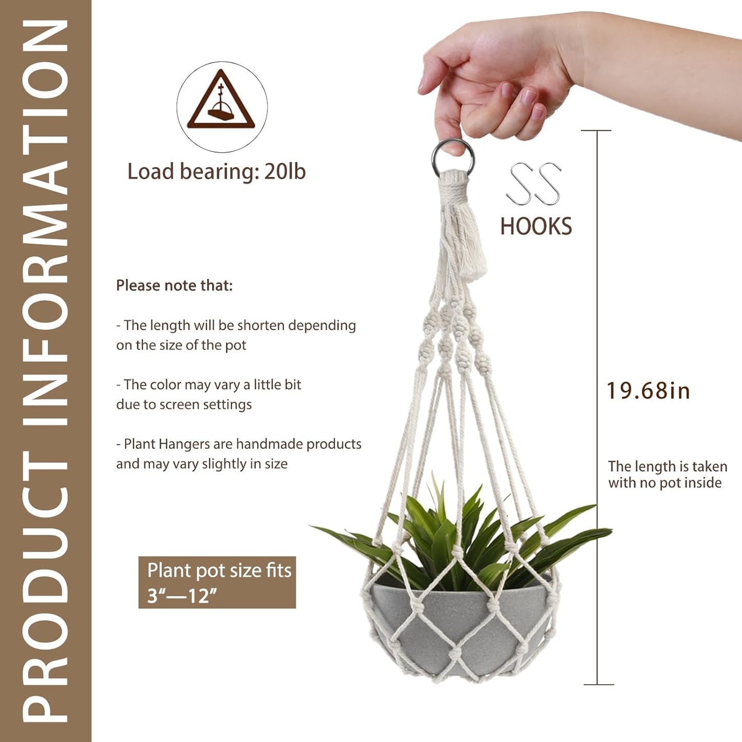 Artilady Macrame Plant Hanger Large Hanging Planter for Indoor Plants Holder White Cotton Rope Hanging Plant Basket Handmade Outdoor Window Boho Plant Wall Decor