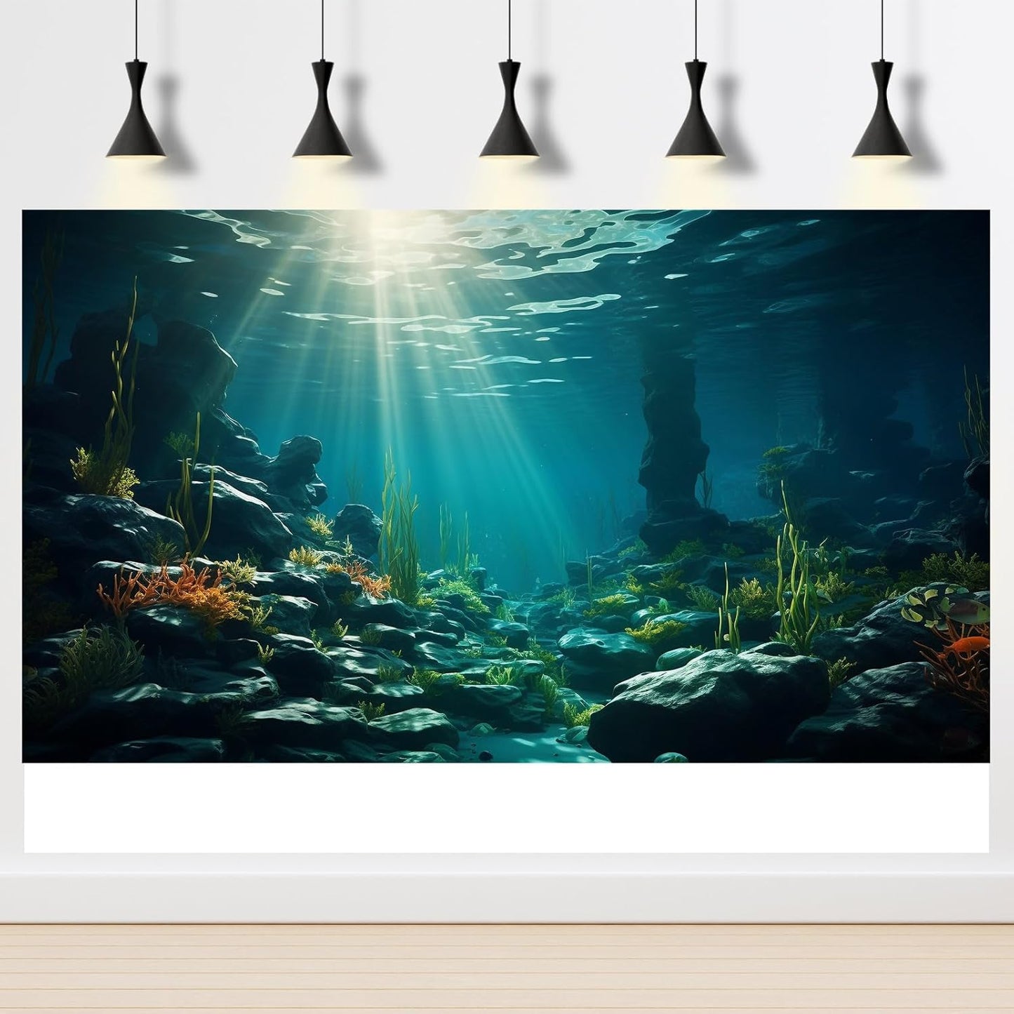 Aquarium Background Ocean Floor Fish Tank Background Underwater Coral Reef Stone Aquarium Backdrop Seaweed Background Sunlight Tank Backdrop Perfect Aquarium Backdrop Durable Vinyl 48x24in