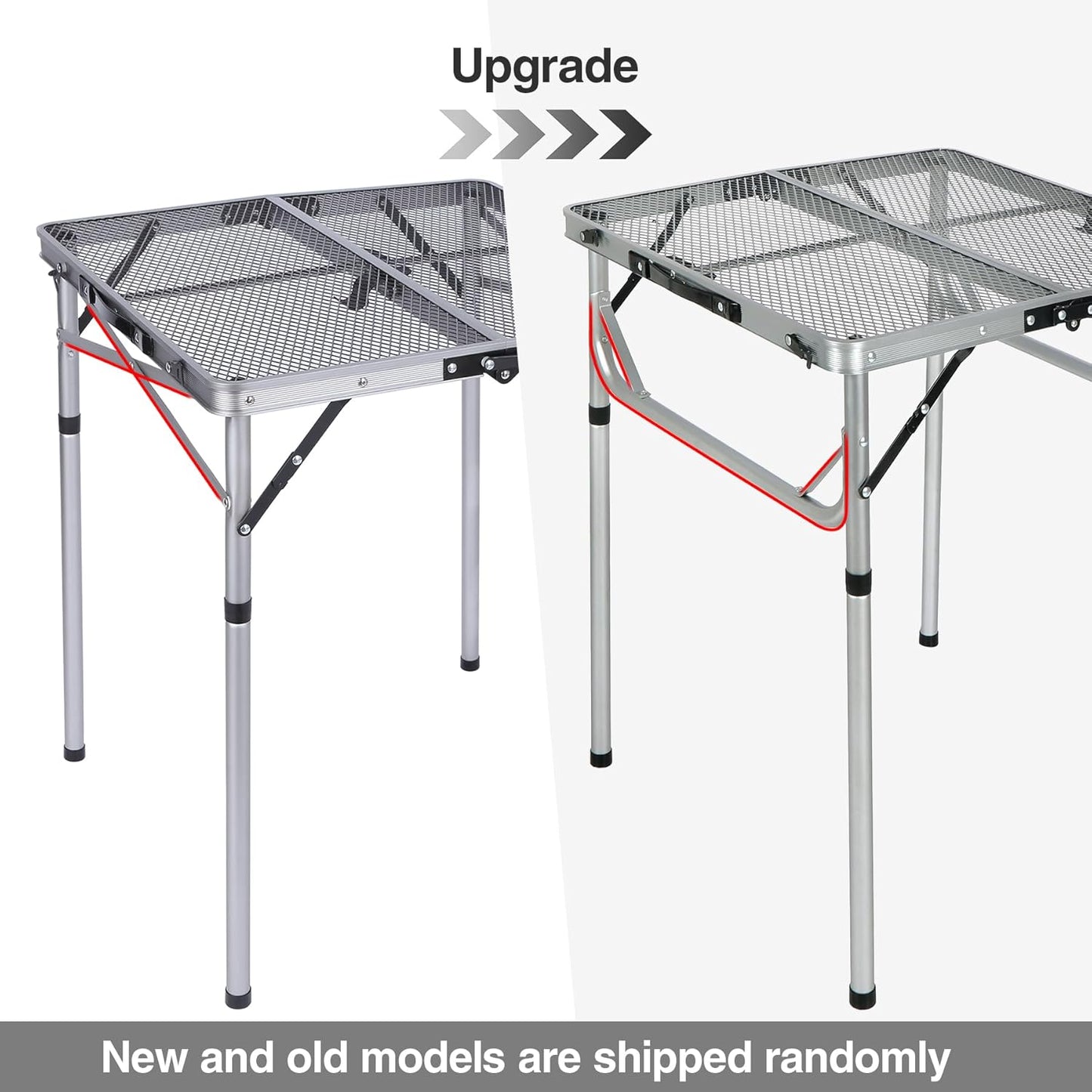 REDCAMP 24" Square Folding Grill Table for Outside, Lightweight Portable Metal Aluminum Outdoor Grill Table with Adjustable Height Legs, Great for Camping Picnic Cooking BBQ, Silver 2ft