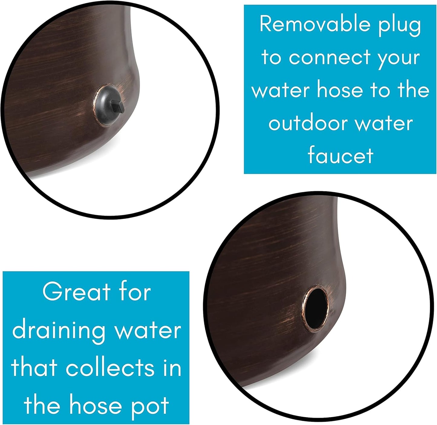 BIRDROCK HOME Water Hose Holder - Decorative Metal Pot, Indoor or Outdoor, Garden Storage Organizer, Patio Portable Bucket - Distressed Bronze, Holds up to 200ft Hoses, Large with Lid