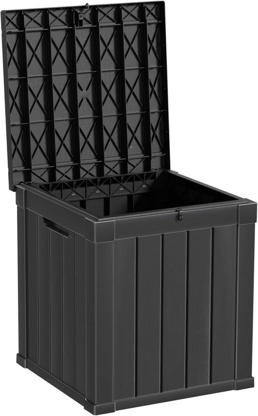 48 Gallon Outdoor Storage Box, Waterproof Resin Deck Box for Patio, Pool, and Garden, Lockable Bin for Cushions, Tools, and Accessories, UV-Resistant, Black