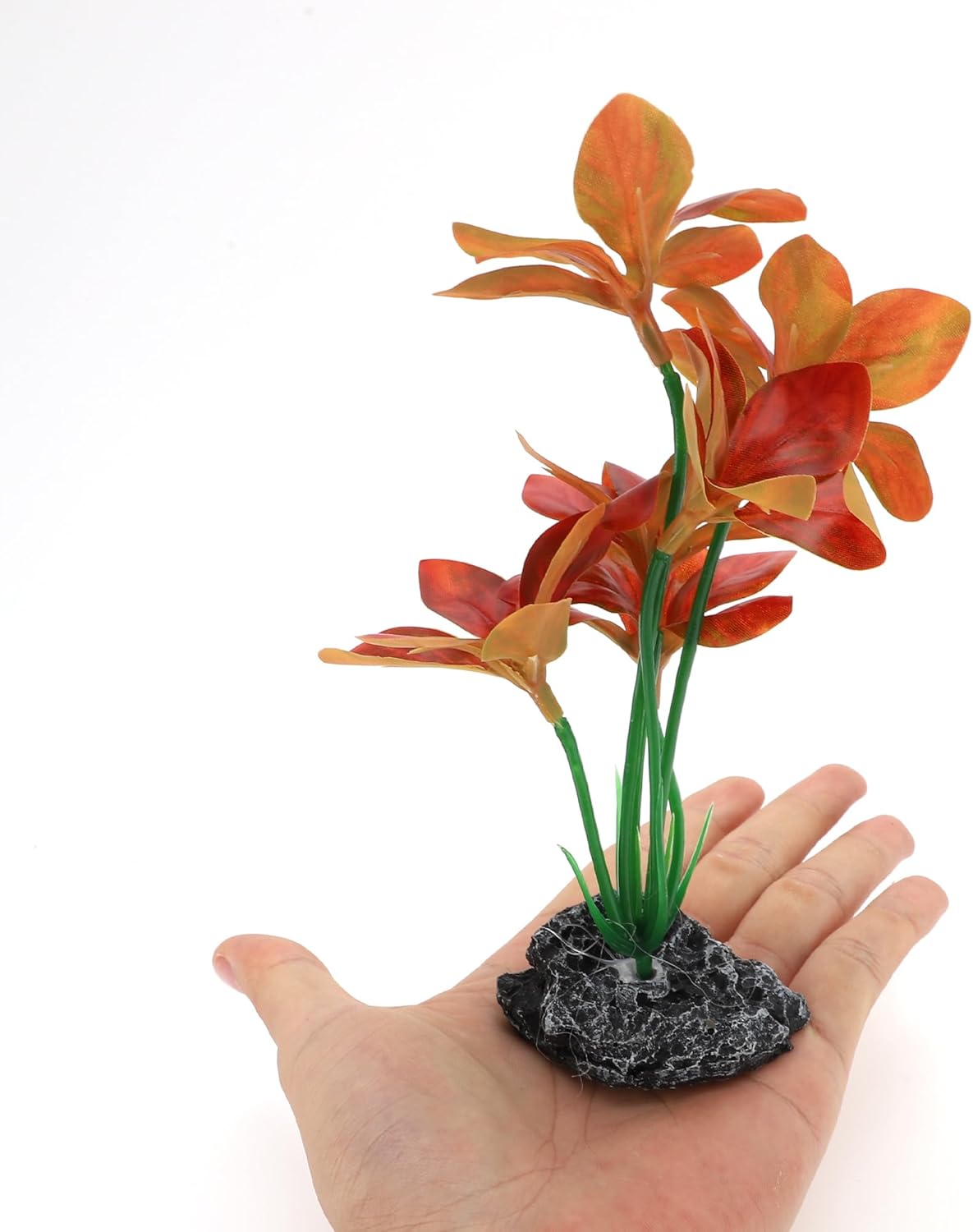 Aquarium Plastic Plants, Reptile Plant Decoration, Aquatic Plant Resin Decor, Betta Fish Tank Realistic Plants for Aquarium, 7.28" Height, Red
