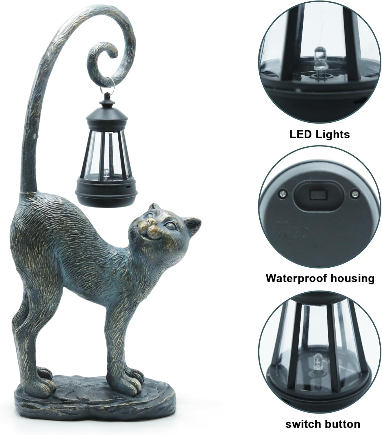 Solar Cat Outdoor Statues Halloween for Garden: Outdoor Decor Cat Figurine for Yard, Lawn, Patio, Porch, Balcony - Animal Art for Home Backyard - Birthday Gifts for Women Grandma Mom Sister